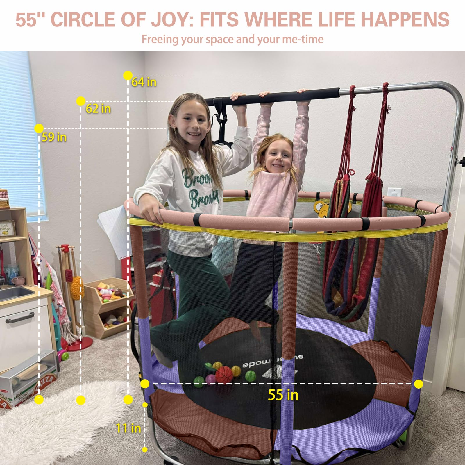 Trampolín para niños, 5 pies ajustable para niños pequeños, trampolín de bebé para interiores y exteriores con red de cierre, diseño seguro sin huecos, regalos para niños y niñas