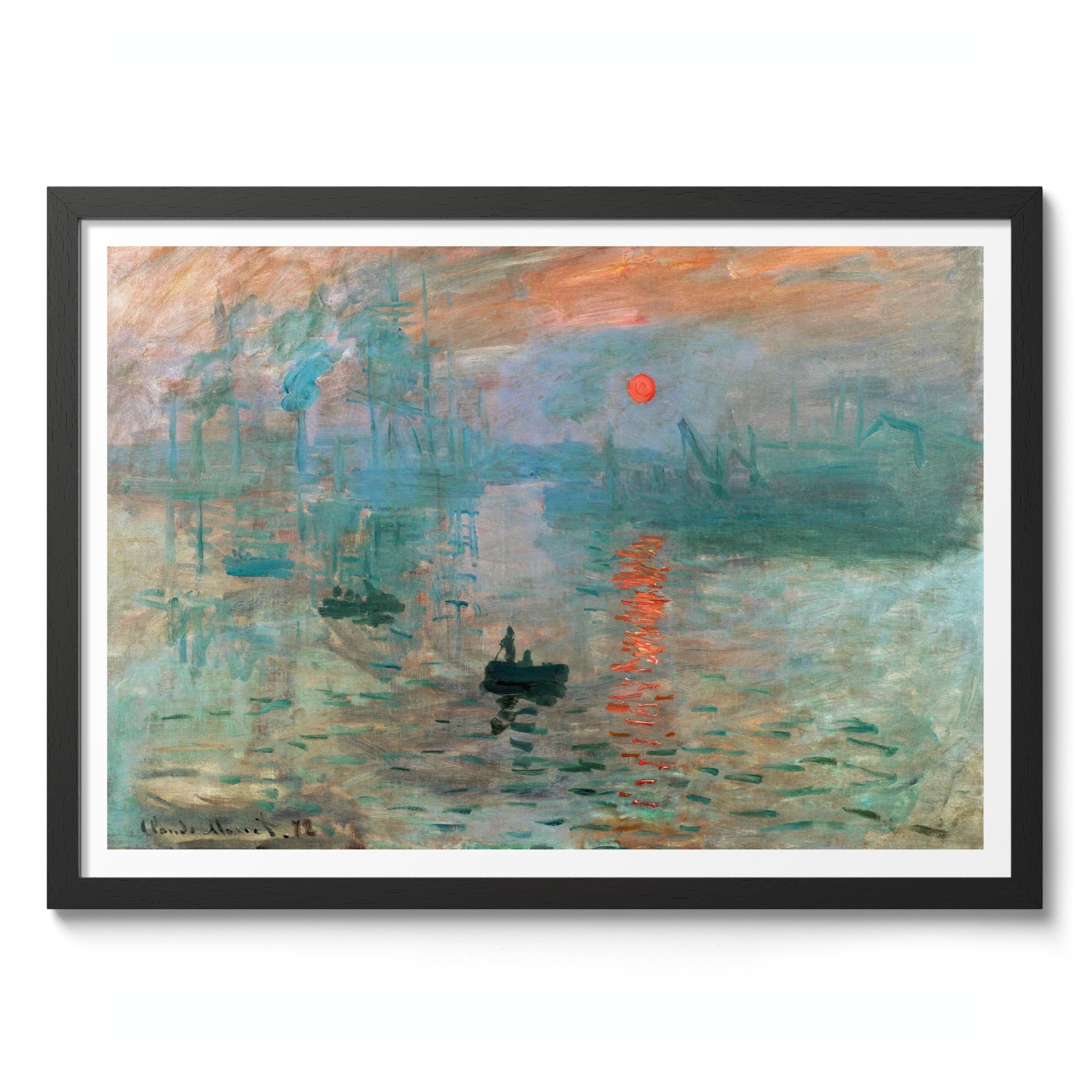 Impression, Sunrise Claude Monet Art Print, Classic Art Painting Poster, Impressionism Art Exhibition Modern Wall Art, Minimalist Home Decor Picture Artwork, A3 (Black Frame) - 45x32.8cm