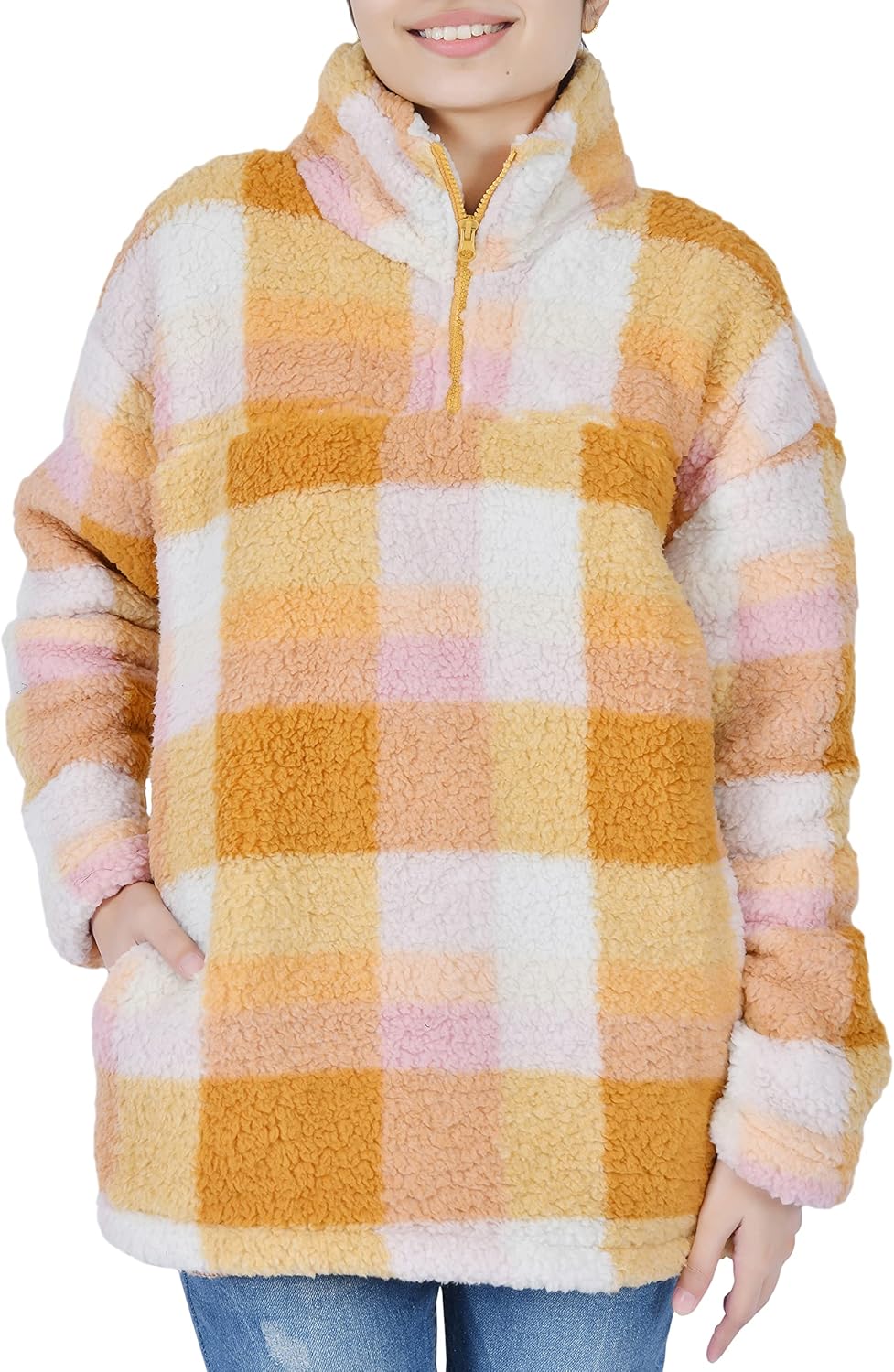 Sleepdown Womens Sweatshirt Long Sleeve Fuzzy Sherpa Fleece Zip Up Sweatshirts for Women Fluffy Pullover Tops with Pockets - Image 4