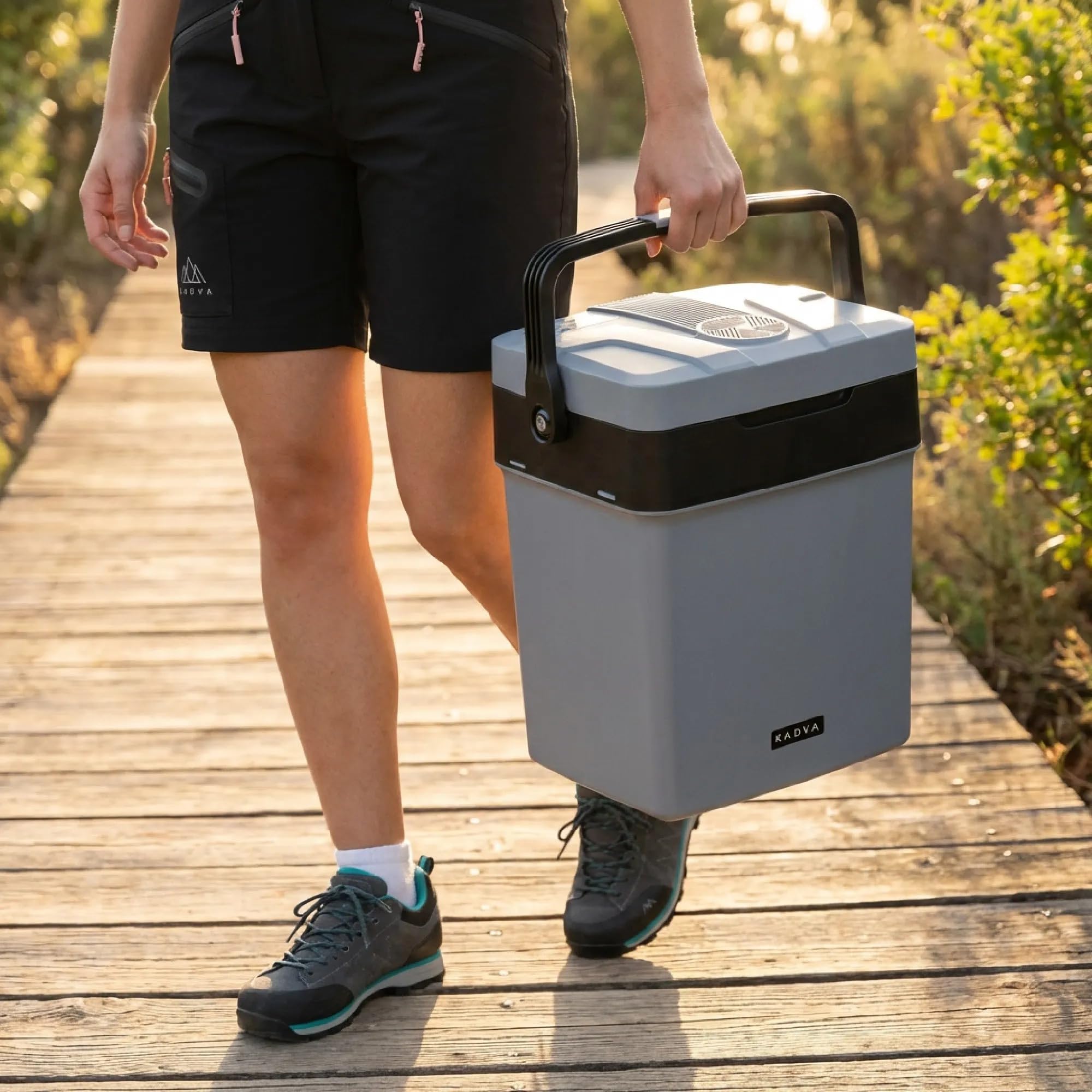 KADVA AC/DC lodówka podróżna 26 l, na kemping i podróż | Termoelektryczny z przewodami 12 V i 220-240 V, tryb chłodzenia, utrzymywanie ciepła do ok. 60 °C i 4,1 kg