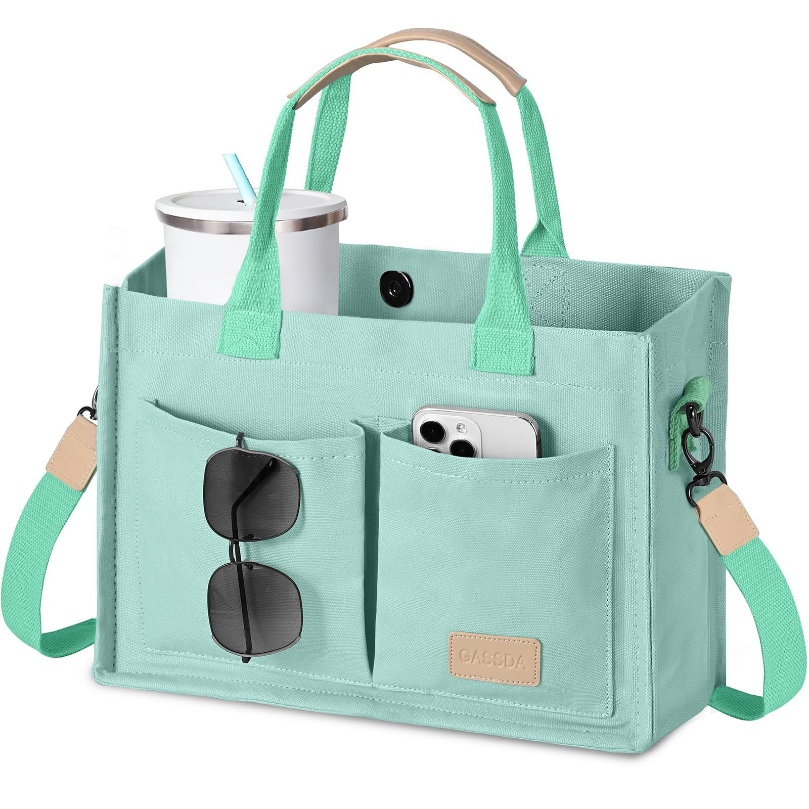 GASSDA Canvas Tote Bag for Women Crossbody Work Purse with Pockets Top Handle Handbag Satchel Bags for Travel Nurse Teacher