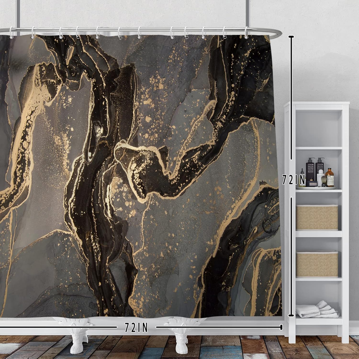 Baocicco Gray Black Marble Shower Curtain Gold Line Cracks Drape Modern Abstract Luxury Texture Shower Curtains Decorative for Bathroom Waterproof Fabric Shower Curtain with Hooks 72x72 Inches