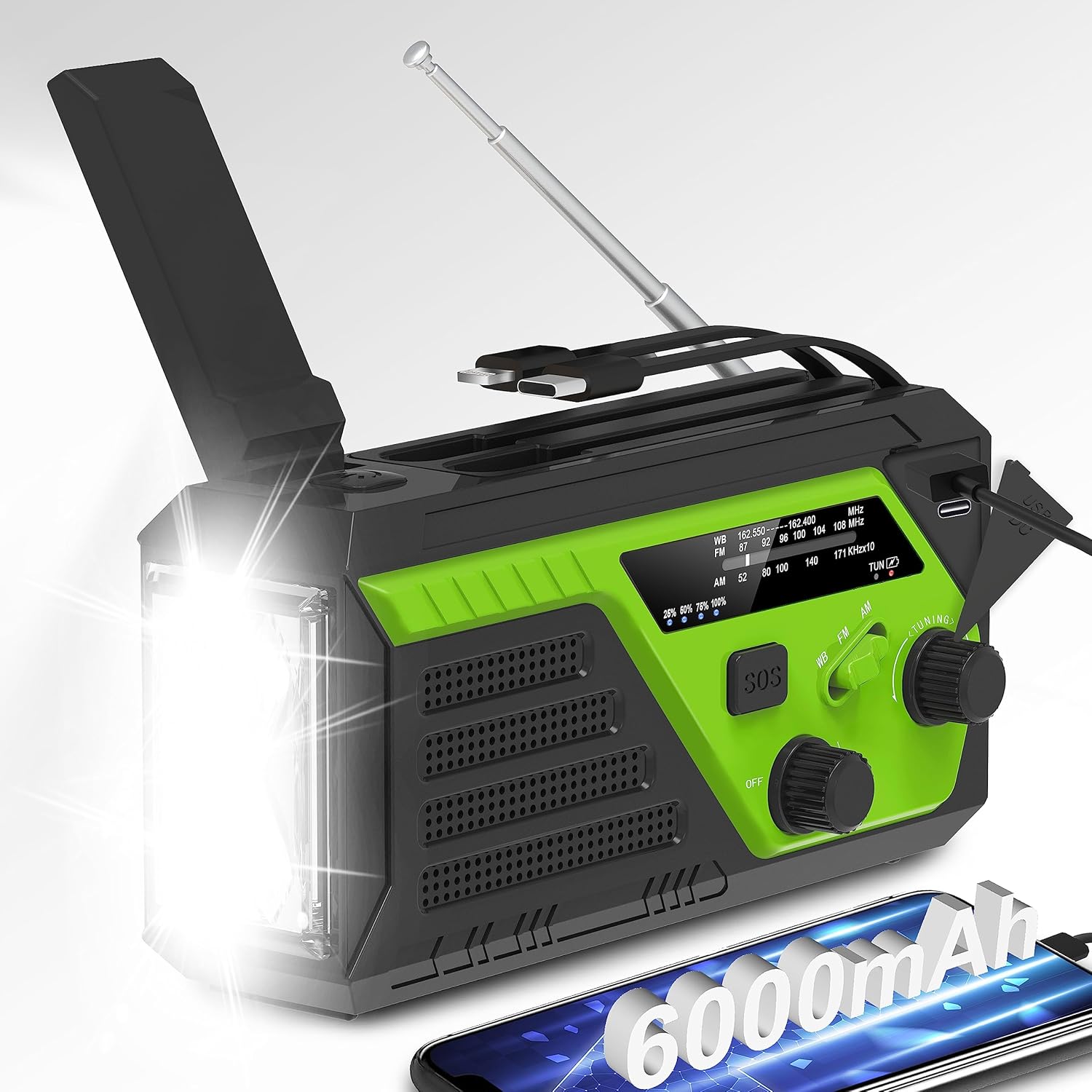 Givoust Emergency Radio 22200mWh Solar Hand Crank: AM/FM/NOAA Weer Radio met Telefoon Oplader, Zaklamp & Leeslamp, Hoofdtelefoon Jack, SOS Alarm voor Thuis Survival Hurricane Givoust Emergency Radio 22200mWh Solar Hand Crank: AM/FM/NOAA Weer Radio met Telefoon Oplader, Zaklamp & Leeslamp, Hoofdtelefoon Jack, SOS Alarm voor Thuis Survival Hurricane