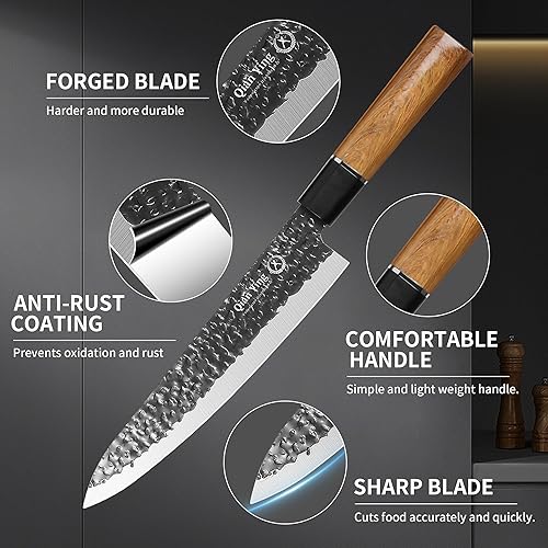 Miniatura 4 de Juego de cuchillos negro juego de cuchillos de 15 piezas con bloque y afilador para cocina, acero inoxidable alemán de alto carbono y artesanía