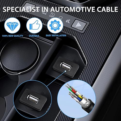 Miniatura 4 de YACSEJAO Cable USB cuadrado de montaje empotrado USB 2.0 de un solo puerto para tablero de instrumentos, cable de extensión con hebilla para