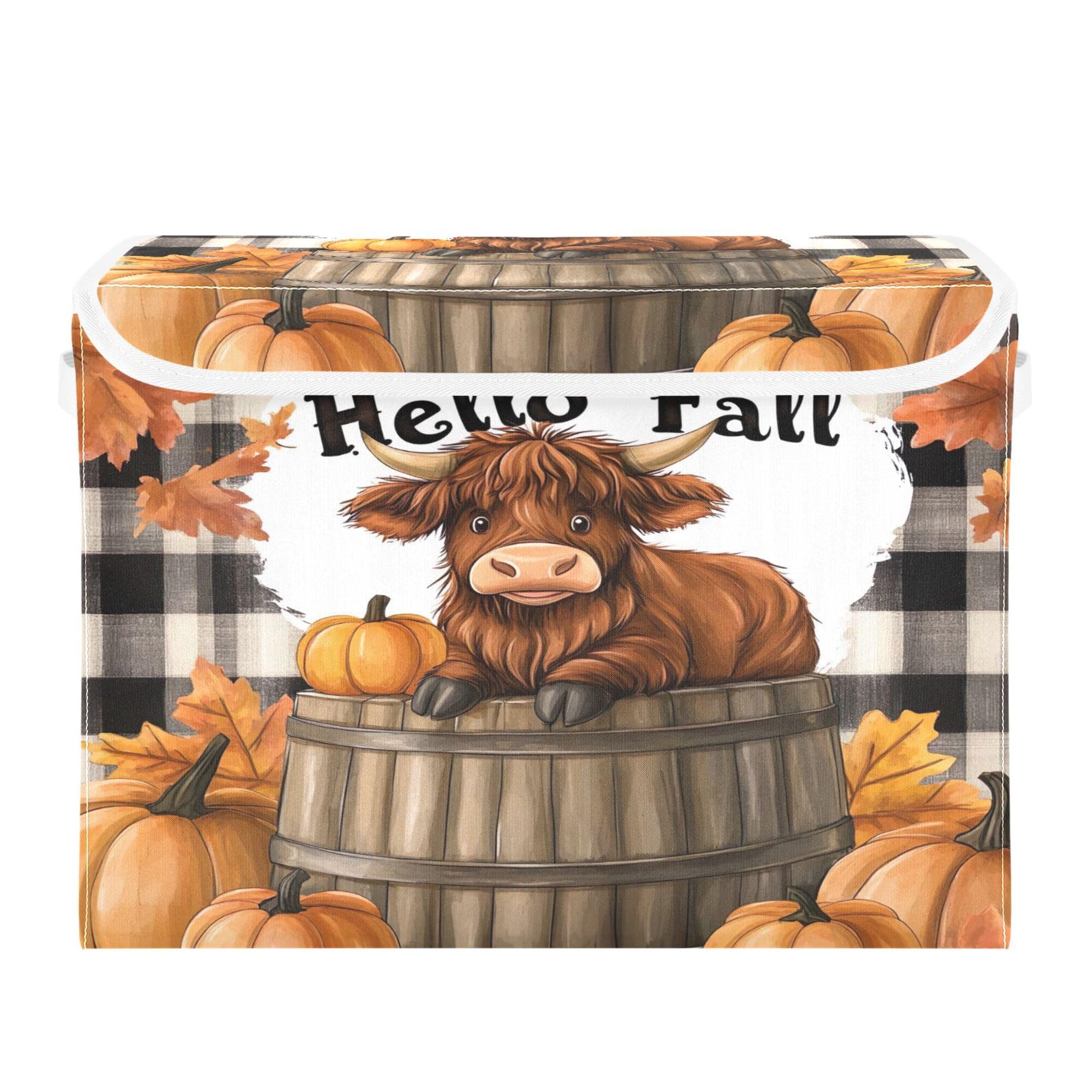 xigua Highland Cows Storage Bins with Lids and Carrying Handle,Foldable Storage Boxes Organizer Containers Baskets Cube with Cover for Home Bedroom