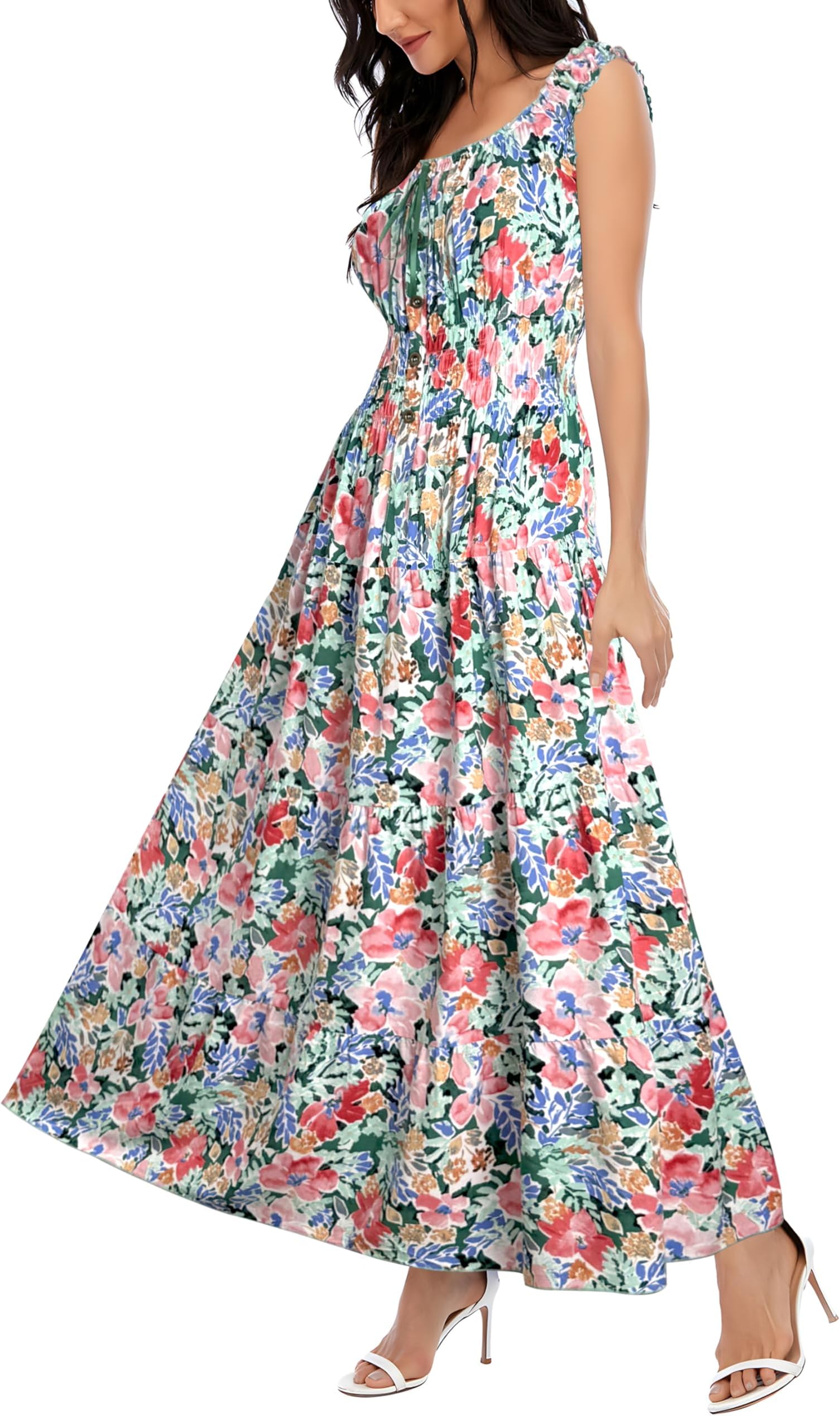 OSTOO Women's 2026 Summer Boho Floral Print Tiered Casual Flowy Long Maxi Dress