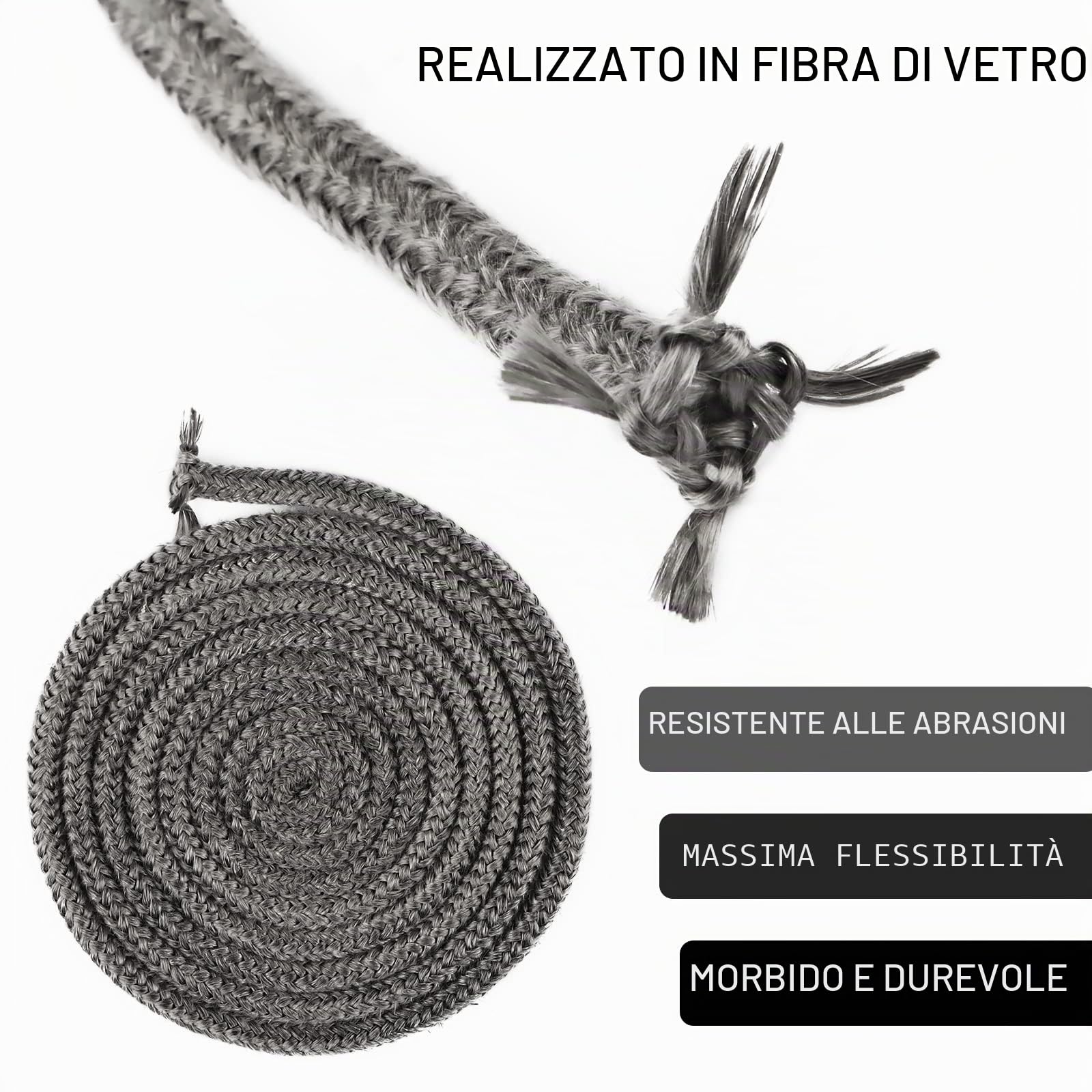 Guarnizione per Porta Stufa,SUPRROW Fibra di Vetro Corda Ignifuga per Stufa Ø 8mm x 2M per Stufe,Camini