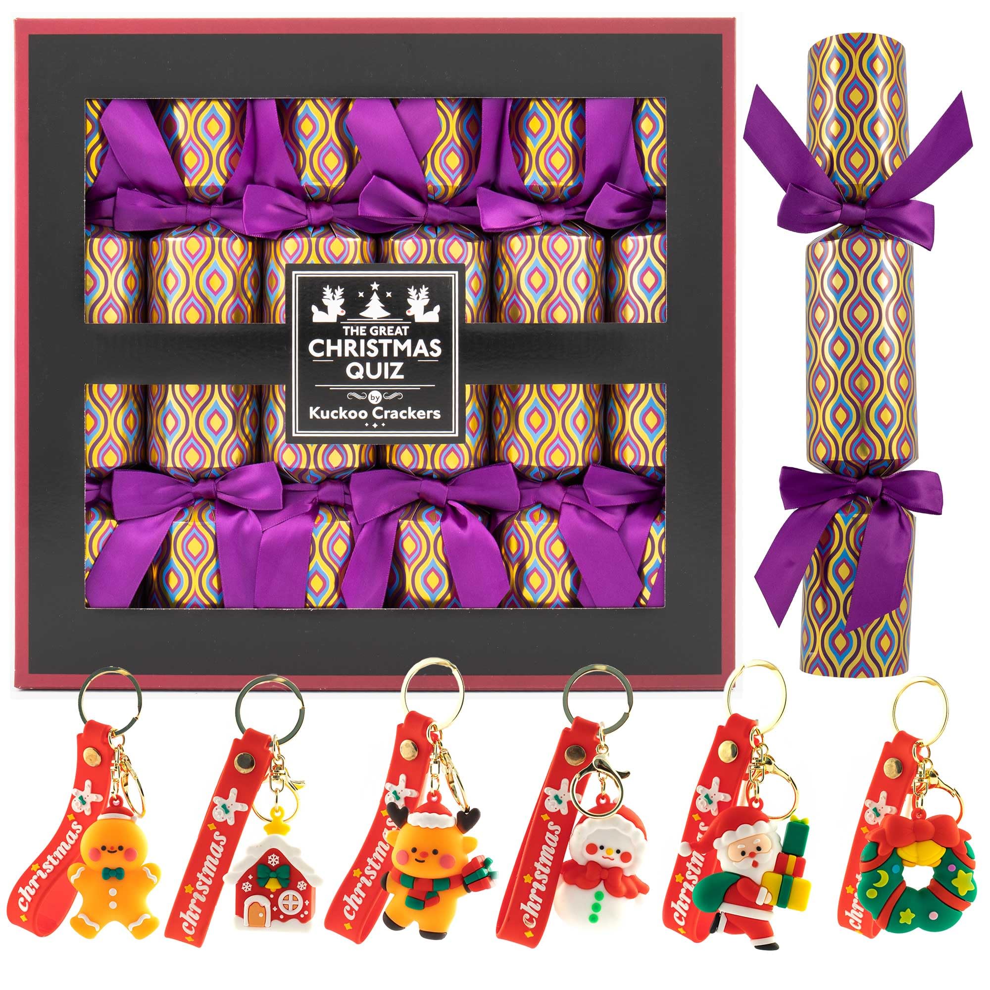 Kuckoo Crackers, The Great Christmas Quiz Christmas Crackers, Ultimate Family Trivia Game Quiz with Festive Key Rings