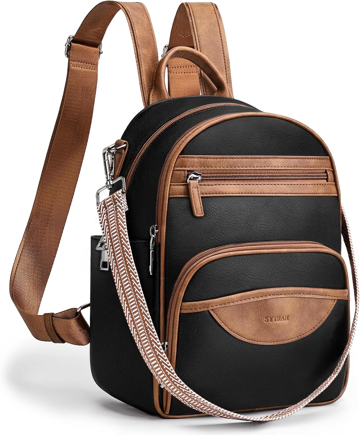 SYTRAH Small Backpack Purse for Women, Mini Backpack Vegan Leather with RFID Blocking & Tablet Pocket, Cute Shoulder Handbag for Travel, School & Work Black Brown