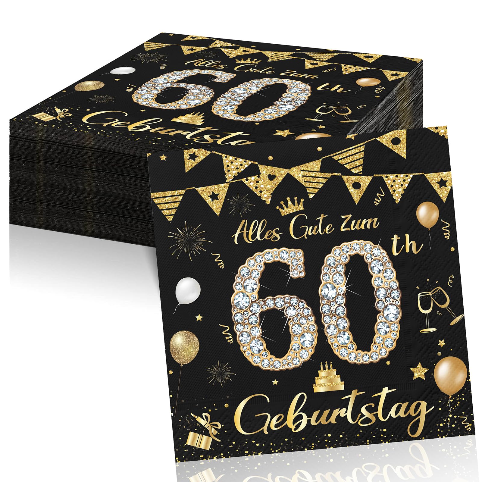 Geburtstagsdeko Servietten,Schwarz Gold Papier Party Servietten Tischdeko