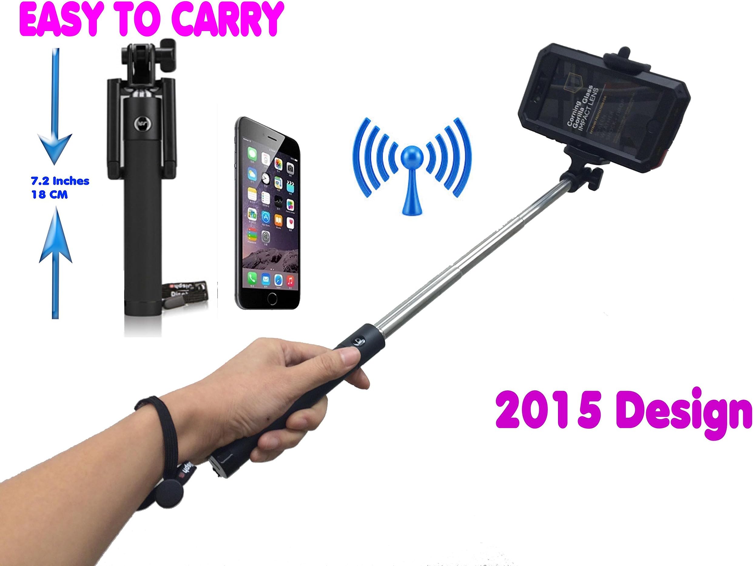 [2015 New Version] HGF Selfie Stick, Portable Pocket-Size U-shape Clamp Foldable All-in-one Selfie Stick Monopod with built-in Bluetooth Remote Shutter for iphone 6 Plus 6 5s 5c 5 4s 4 Samsung GalaxyS6 S5 S4 S3 S2 Note 2 Note 3 Note 4 Blackberry HTC S