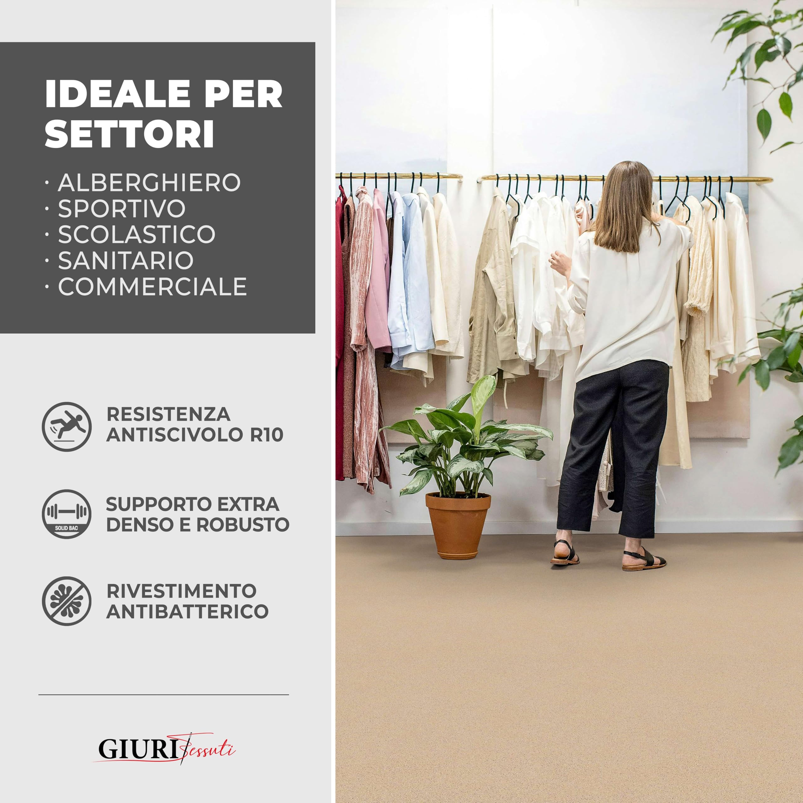 GIURI TESSUTI - Pavimento in PVC Maxima H 100cm - Rivestimento in Vinile Venduto al Metro Lineare per Calpestio Intenso e Uso Professionale - Impermeabile, Antiscivolo, Antibatterico (KORA SAND)
