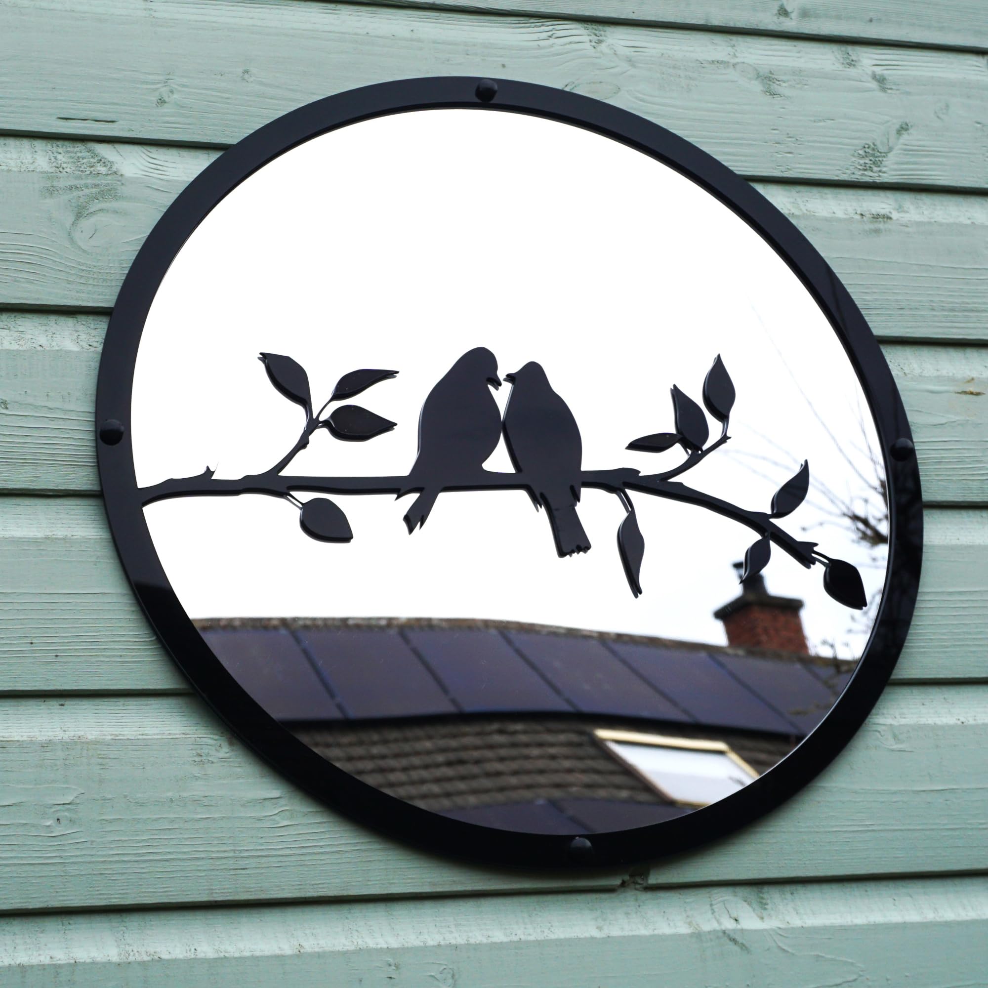 Sun Catcher Garden Decor Two Little Birds Garden Mirror Range of Sizes Round Mirror Outside Rust Resistant Acrylic Fixings Included Gift (33cm / 13 inch) - Image 4