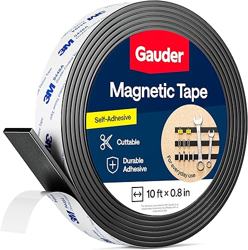 Miniatura 8 de GAUDER Cinta magnética fuerte autoadhesiva (20 pies de largo x 0.6 pulgadas de ancho)  Tiras magnéticas con respaldo adhesivo  Rollo magnético