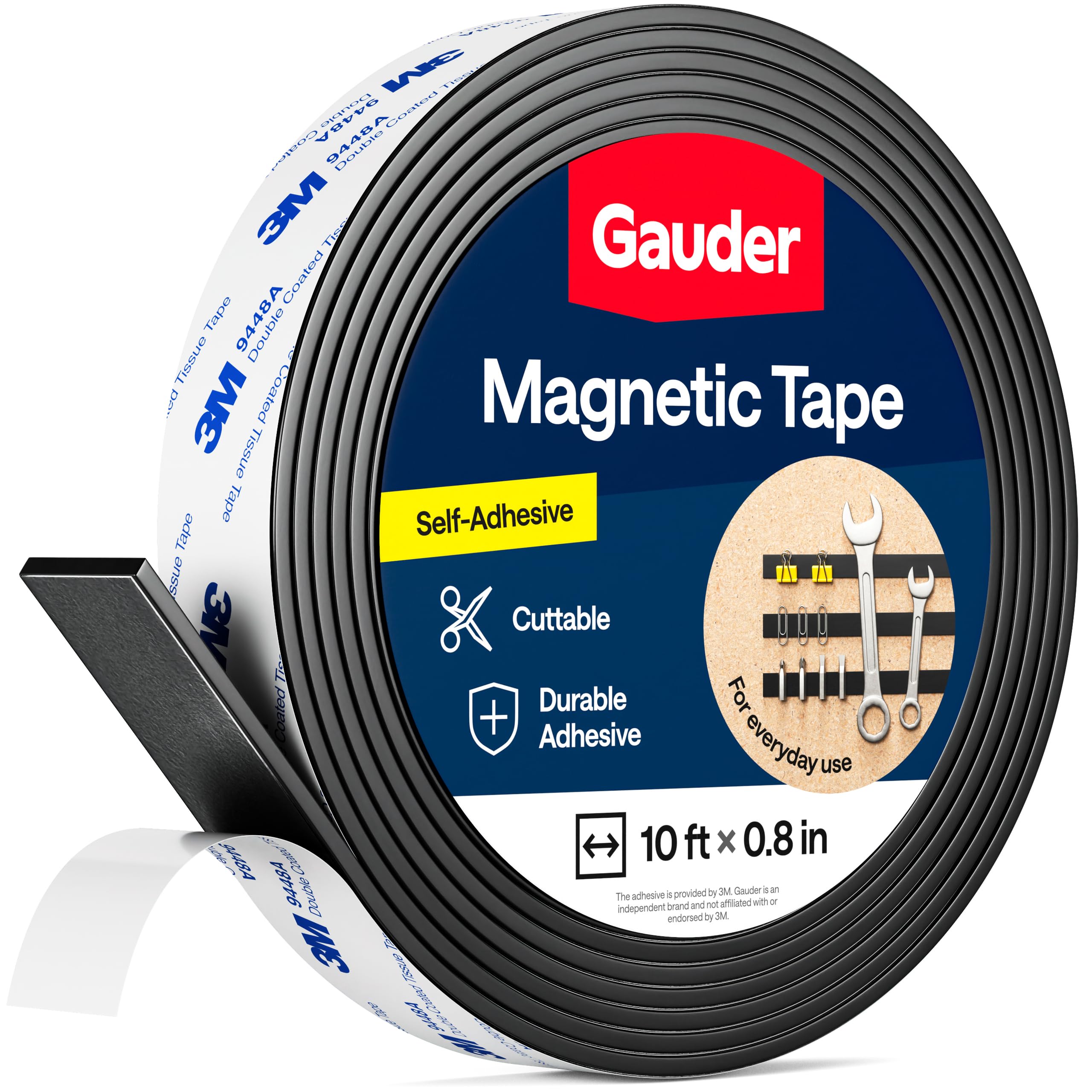 GAUDER Self-Adhesive Magnetic Tape with 3M Adhesive - Strong Adhesive Magnetic Strip Can Be Cut to Size - Magnetic Tape with High Magnetic Force and Reliable 3M Adhesive Layer (3 m x 20 mm)
