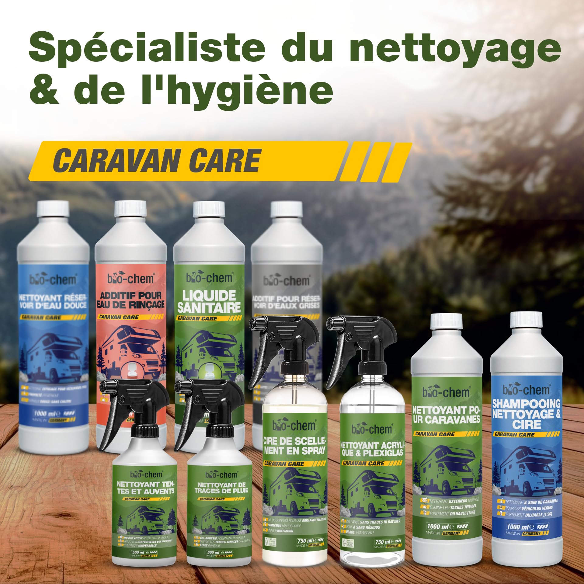 Bio-Chem Nettoyant Anti Traces de Pluie 0,5L + Gant en Microfibres | Pare-Brise et vitres de Camping-Car, caravanes, Voiture - Produit vitre idéal pour Vos séjours en Camping Car