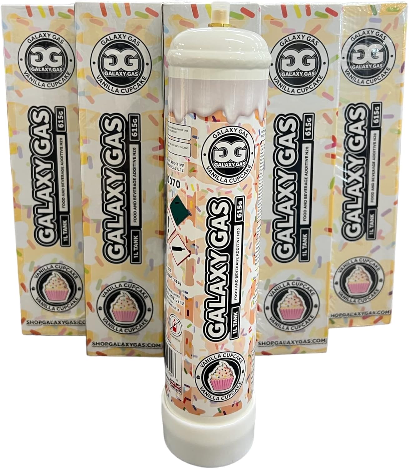 Galaxy Gas Depósito de cartucho dispensador de crema batida sabor cupcake de vainilla, óxido nitroso 1L 21.69 oz, tanque de crema batida, tanque de