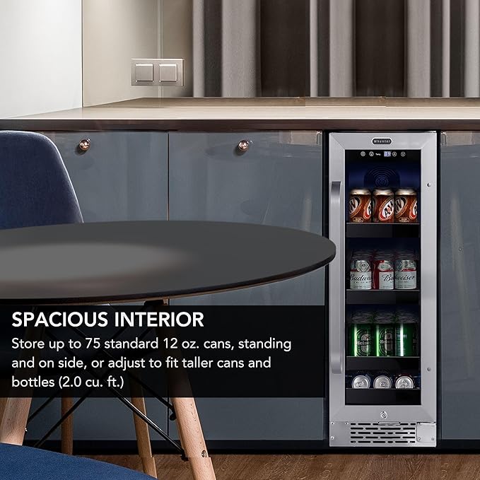 Whynter BBR-638SB Built-in Under Counter 12 inch Beverage Refrigerator and Cooler, Fridge with Glass Door, 2.0 Cubic Feet, Stainless, 75 Capacity, Can on Fridge.com