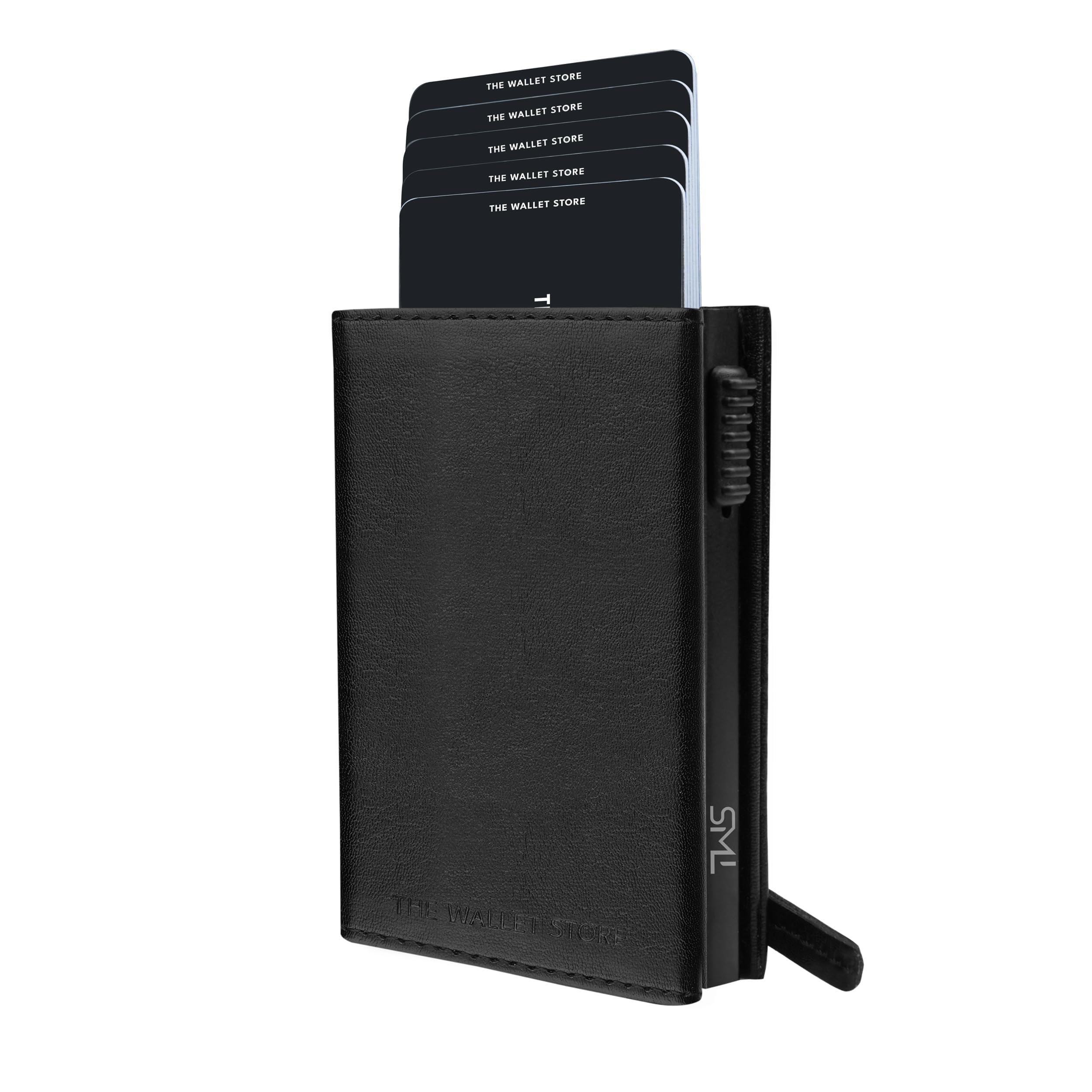 The Wallet Store Defender RFID Protected Wallet | Pop-up Card Holder | Scan Proof Wallets for Men | Aluminium Case | Up to 8 Cards | Credit & Debit Card Holder (Black-F)