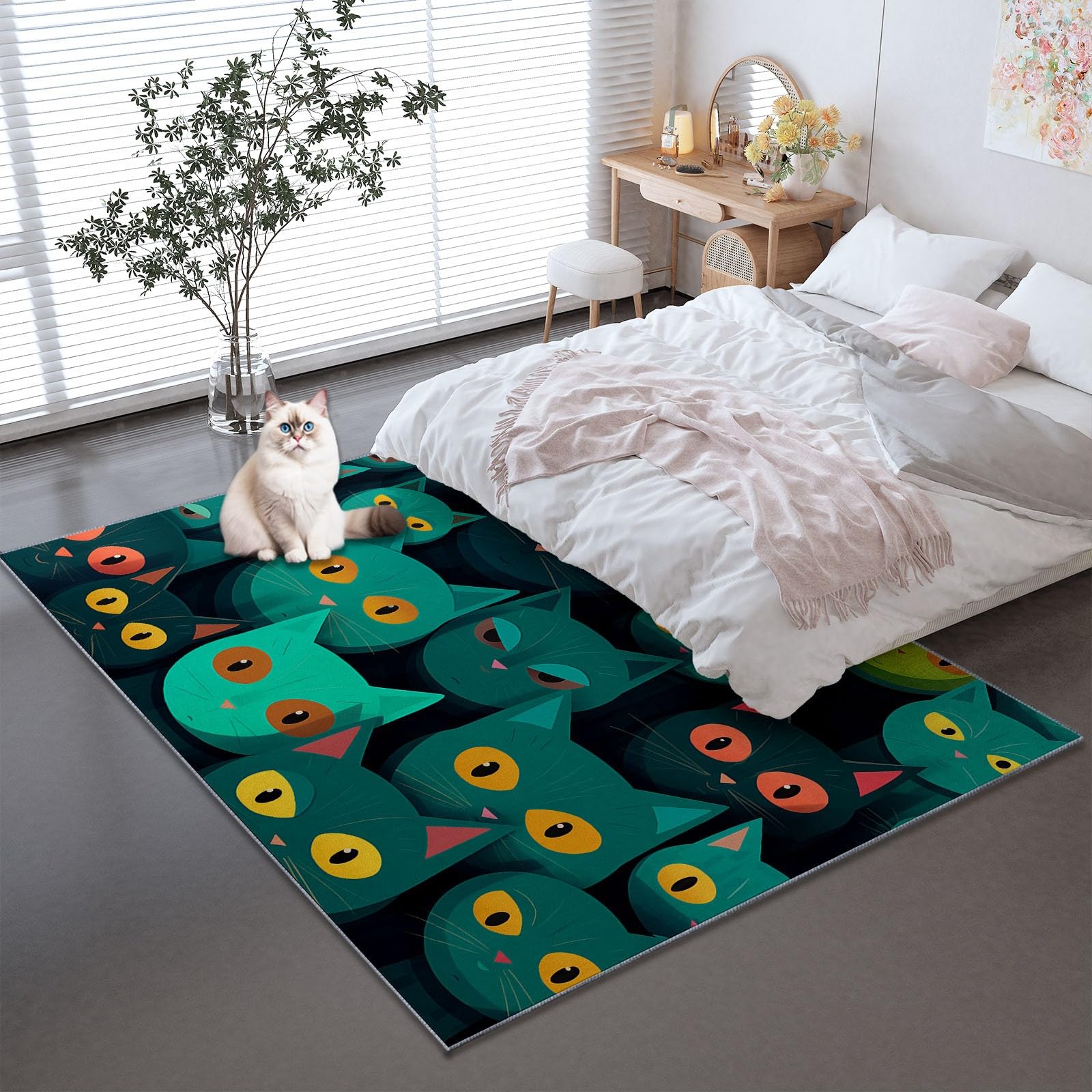 Tapis de chambre chat vert foncé 160 x 230 cm doux lavable pour décoration