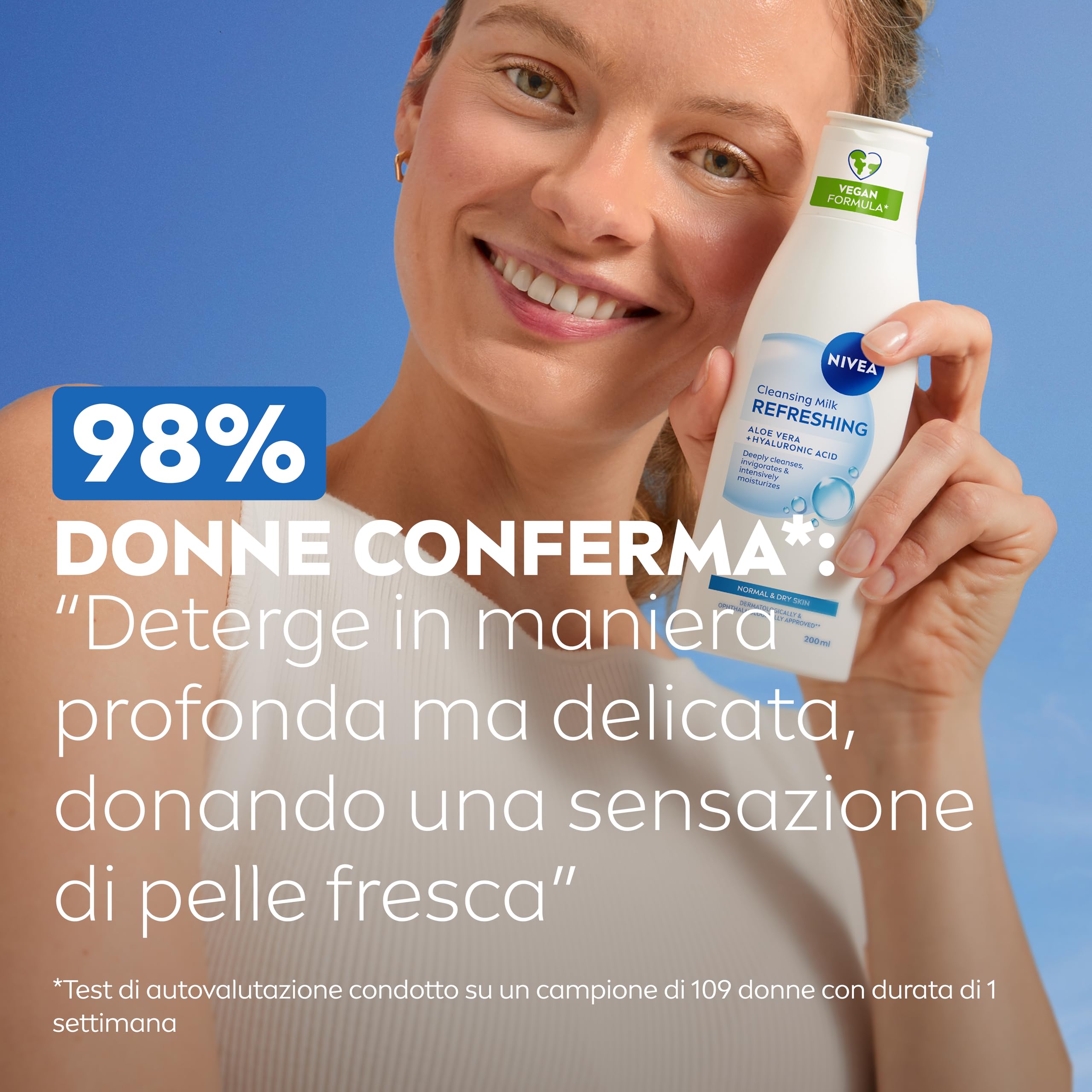 NIVEA Latte Detergente Rinfrescante 200 ml, Detergente viso idratante e lenitivo, Cleanser struccante con Aloe Vera e Acido Ialuronico, Rimuove trucco waterproof, Skincare per pelle da normale a secca