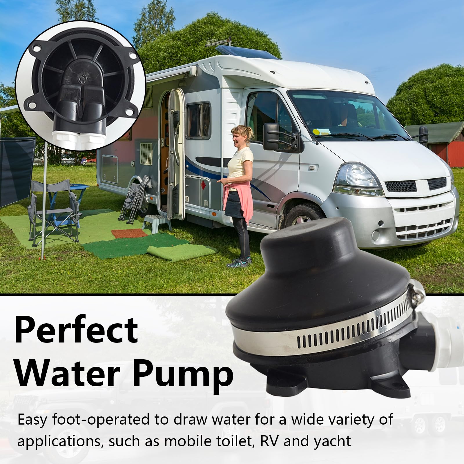 Pompe à Eau Pour Bateaux, Pompe à Pied Sans Effort Pour Bateaux Toilettes Presse à Pied Marine Pompe à Amorçage Automatique Pour évier De Caravane Et Camping-Car DéBit Maximal De 2,2 GPM