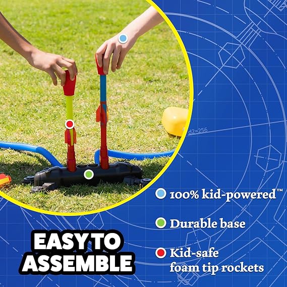 Stomp Rocket Original Dueling Rocket Launcher for Kids, 4 Rockets | Fun Outdoor Toys for Boys & Girls, Ages 5 & Up - Soft Foam Tipped Blaster Set with Mutiplayer Launch Stand Soars Up to 200ft