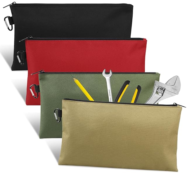 4 Pack Tool Bag Premium Tool Pouch Zipper Bag 12 Tool Pouch with Zipper Multipurpose Storage Pouch with