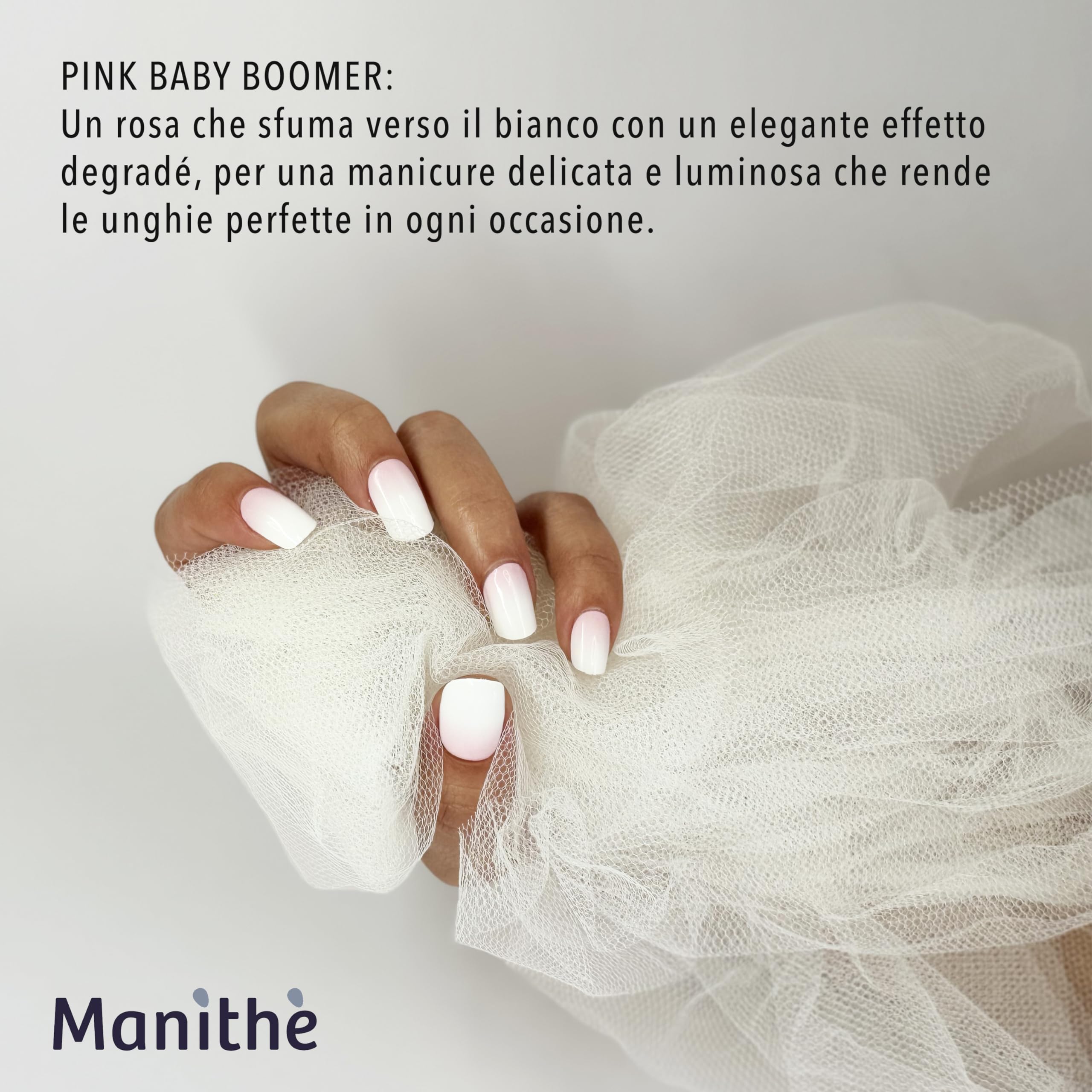Manithè - Smalto Adesivo Gel UV - Colore rosa bianco (Pink Baby Boomer) Pellicola per Unghie Autoadesiva - Manicure Semipermanente - Nail Wraps Gel UV - Kit 20 PCS