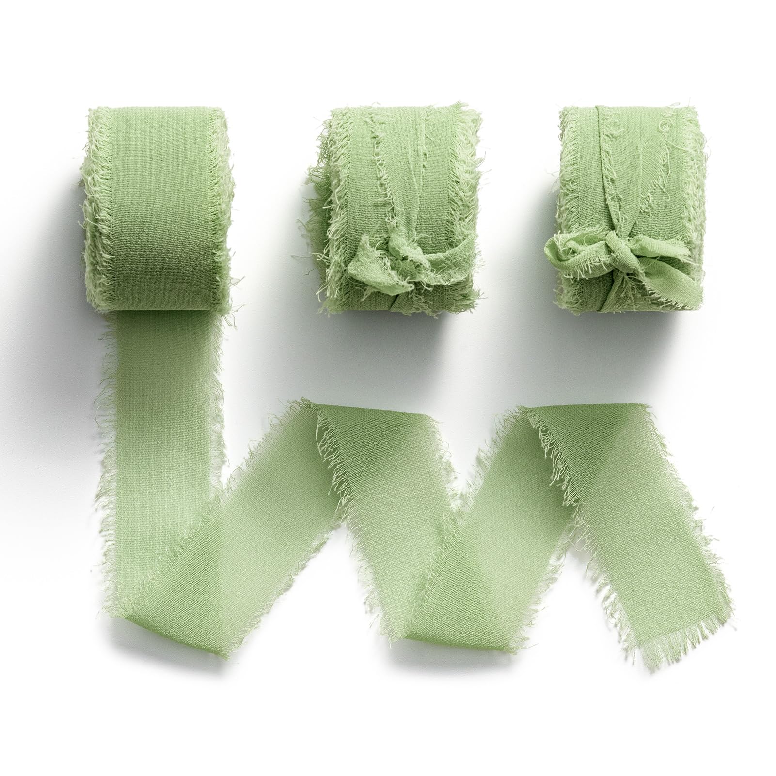 MORSUNBELA Geschenkband Grün,Schleifenband Eukalyptus Grün,Chiffonband Hochzeit,Dekoband Breit,25mm x 6,4 m,Geschenkbänder Stoff