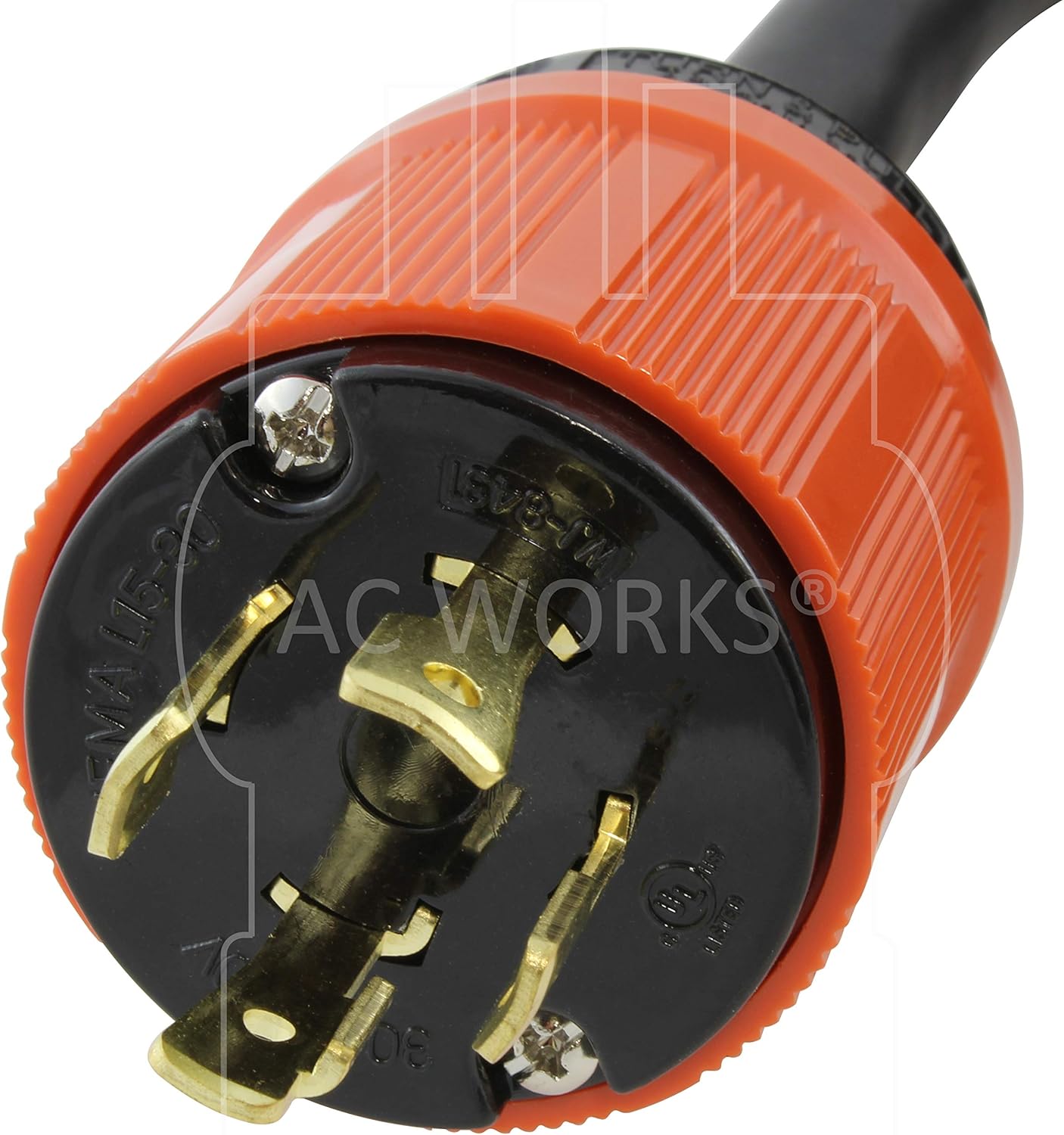 AC WORKS [L1530PR-050] 50FT SOOW 10/4 NEMA L15-30 30A 3-Phase 250V Industrial Rubber Extension Cord (50FT)