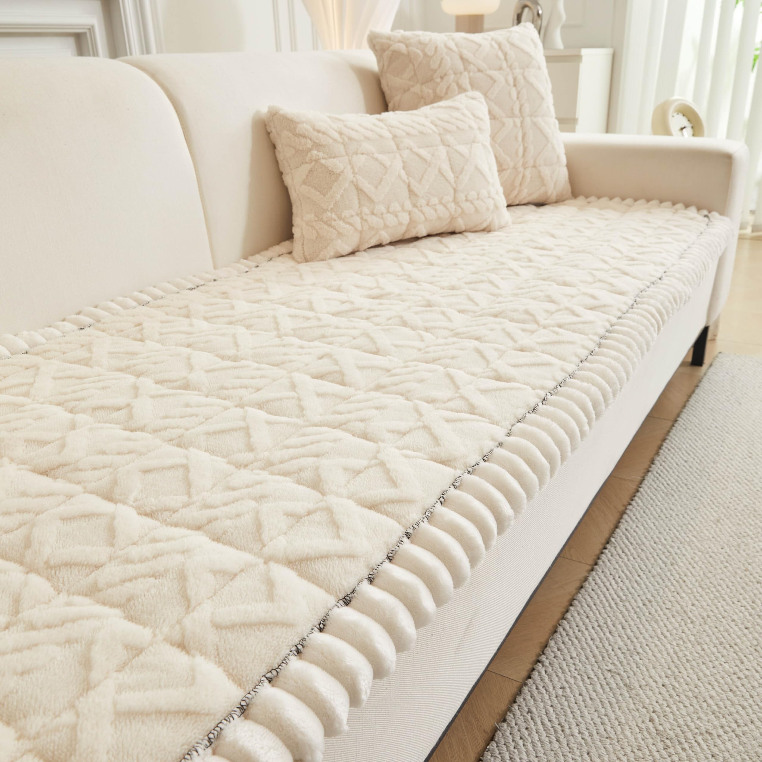 EBETA Sofabezug für Hunde Sofakissen Fensterbankmatten Sofa Überwürfe Sitzauflage Bodenbeläge Bankauflagen Anti-Rutsch Kissen Möbelschoner Spielmatten (TAFT-Weiß, 70x210 cm)