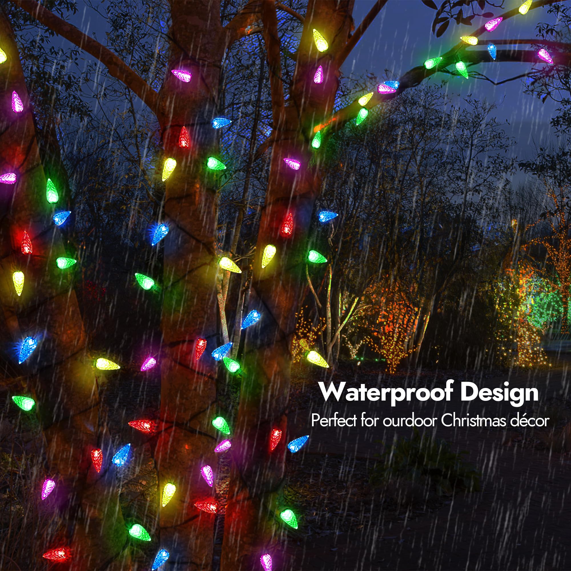WBao Luces de Navidad C6, 100 luces LED de 33 pies, funciona con pilas, con 8 modos, temporizador, diseño impermeable para árboles de Navidad en interiores y exteriores, valla, escaleras, decoraciones