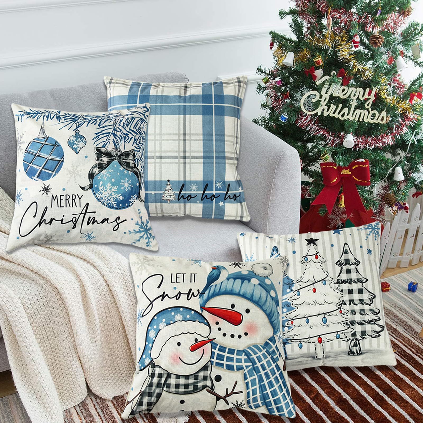 Scinzene Kussensloop Kerstmis 2 stuks 45 x 45 cm groen - kerstkussen, decoratief kussen voor bank, bed, woonkamer, winterdecoratie, esthetisch kersthuis