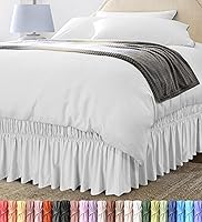 Utopia Bedding Queen Wrap Around Ruffle Bed Skirt, 16 Inch Drop, Easy Elastic Buckle Install, White Brushed Microfiber