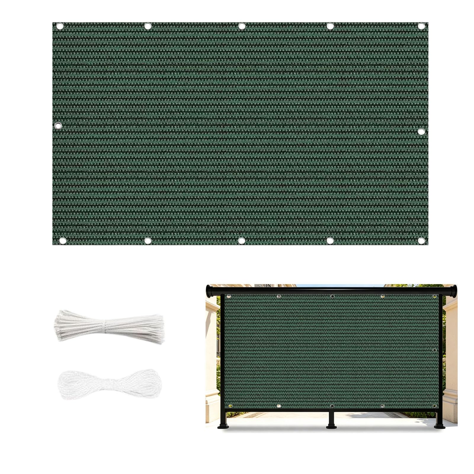 Frangivisto Balcone 2.7 x 3 m in HDPE Anti-Uv Divisorio Parasole Paravento Protezione Privacy Respirante Copertura Balcone Ringhiera per Giardino Recinzione, Verde Scuro