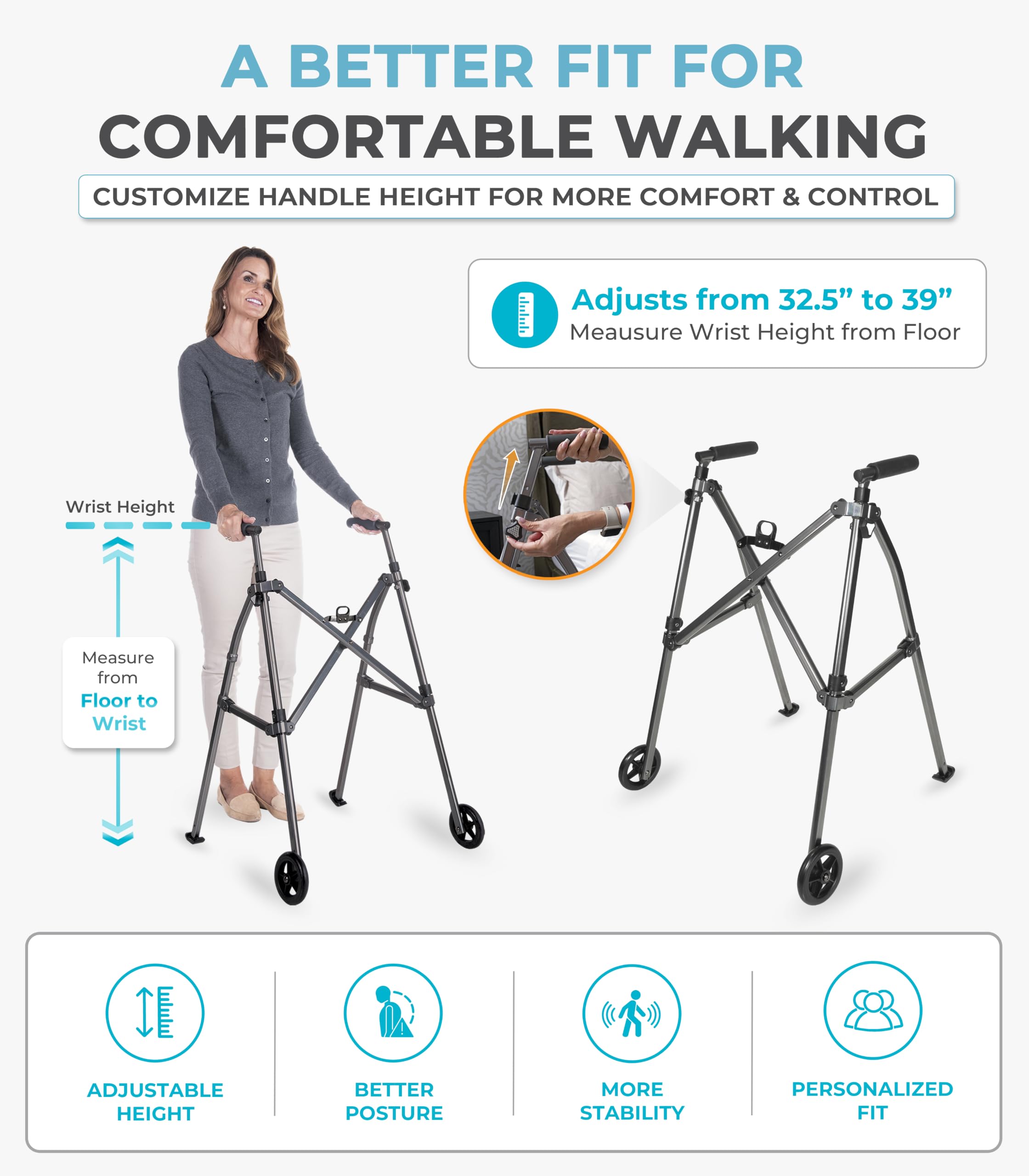 Stander Wonder Walker with 5-inch Wheels, Lightweight Folding Walker for Adults, Seniors, and Elderly, Collapsible Travel Walker, Ski Glides for Mobility Support, Compact, Black Walnut — Amazon image 5