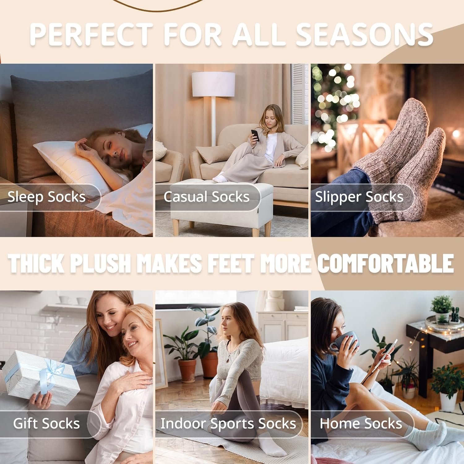 COOVAN Womens Fuzzy Socks Cozy fluffy Slipper Soft Winter Warm Microfiber Sleeping Plush Sock 5 pairs - Image 3