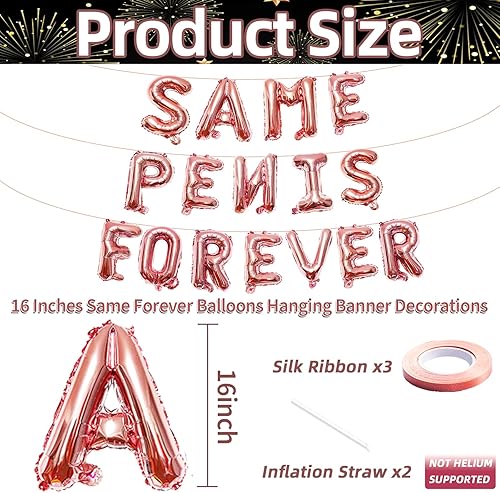 Miniatura 2 de Globos colgantes de 16 pulgadas con texto en inglés "Same Forever", globos de letras de aluminio de oro rosa para bodas, despedidas de soltera