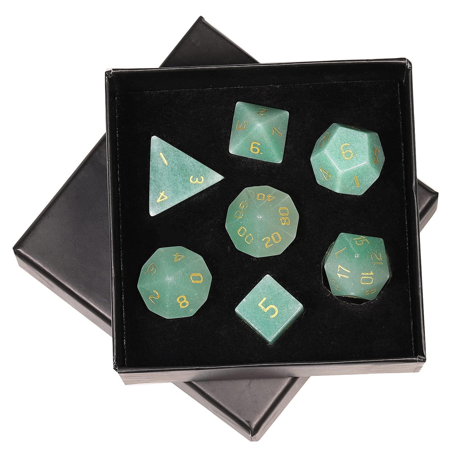 mookaitedecor 7 PCS Green Aventurine Crystal Polyhedral DND Dice Set, Polished Tumbled Stones Dices for RPG MTG Table Games Home Decoration