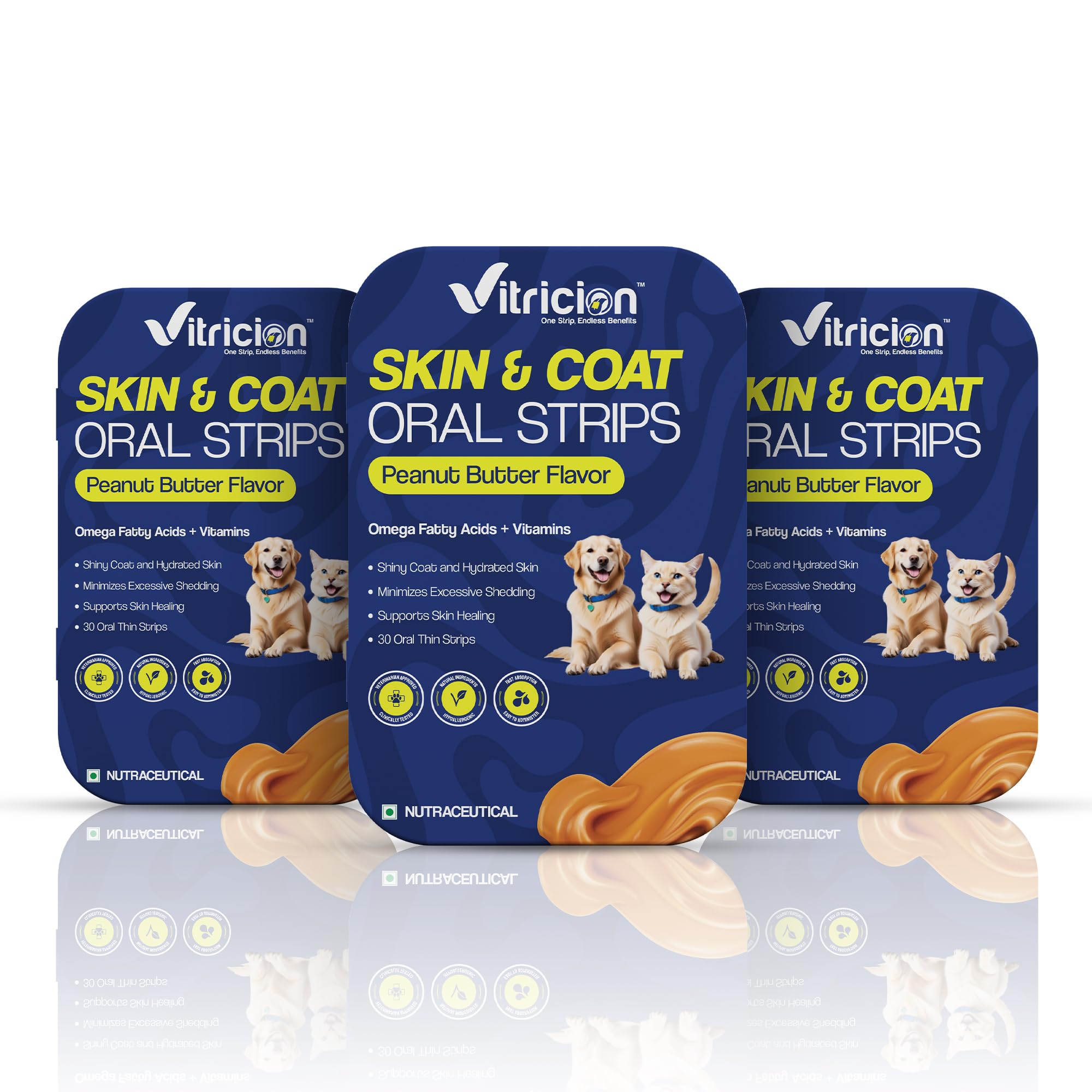 Vitricion Pet Skin & Coat Oral Strips for Dogs & Cats | Omega Fatty Acids, Vitamin A & E | Vet Approved, Reduces Shedding & Itching | Thick & Shiny Fur | 30 Strips | Peanut Butter Flavor — Amazon image 12