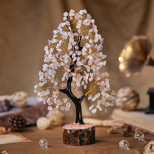 Miniatura 4 de Árbol de cuarzo rosa Árbol de cuarzo rosa decoraciones de escritorio para oficina de mujer Decoración de cristal Decoración de habitación rosa
