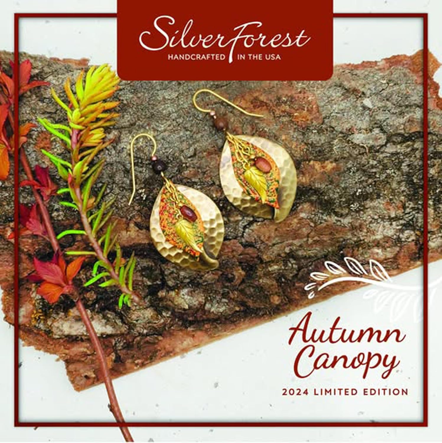 Silver Forest Leaf Drop & Bead with Layers Pierced Earrings NE-2192, Gold, orange, green , brown