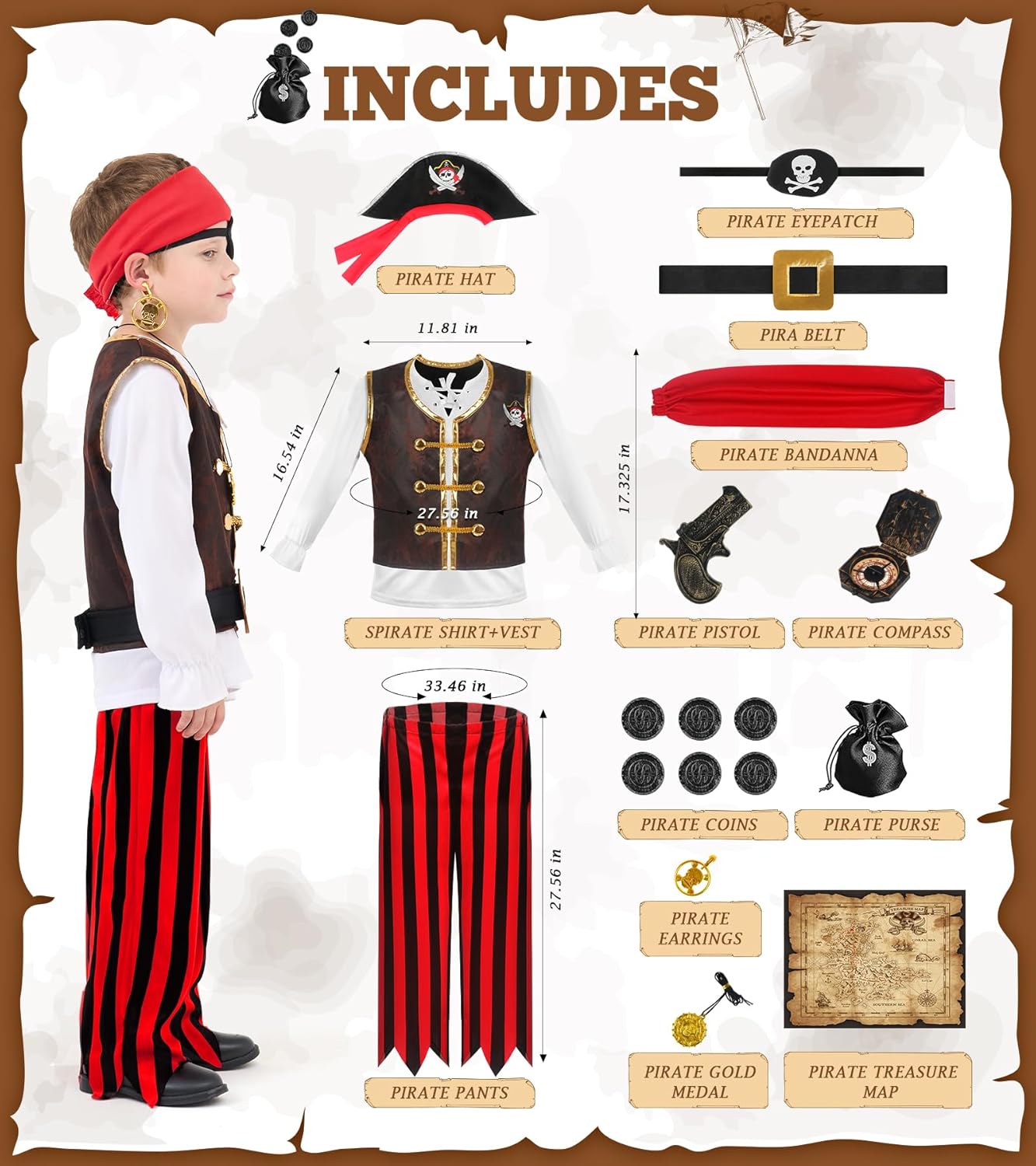 Pirate Costume Kids Halloween Costumes for Boys Girls, Pretend Play & Dress Up Clothes for Little Boys Girls Halloween Costumes for Kids, Toddler Boys Pirate Costume Toys Gifts for 3-6 - Image 5