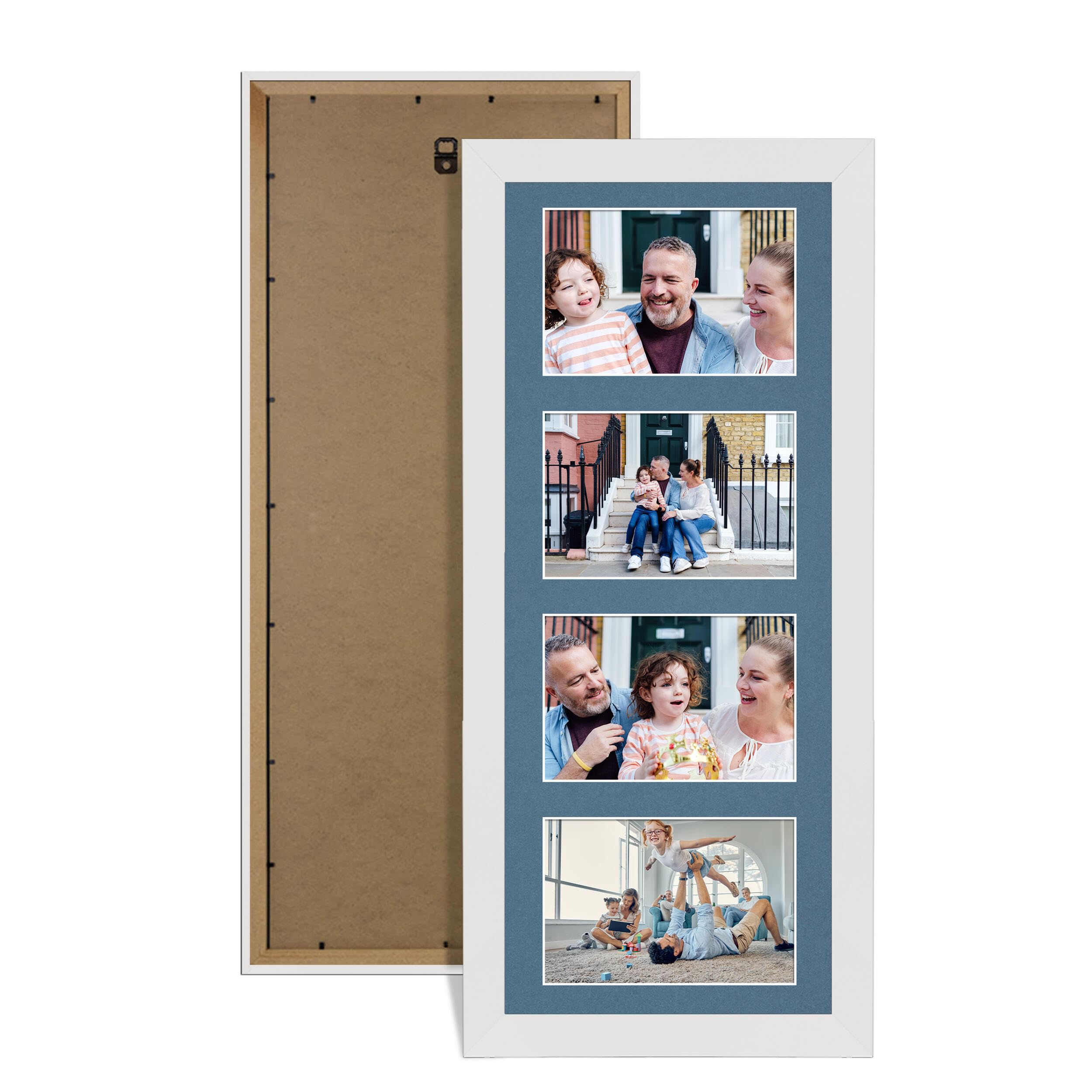 Alison Kingsgate White 50x20cm Photo frames for multiple pictures -4 Apertures Collage Frame with Pompadour Mount - Holds (4x) 6x4 Photos - Engineered Wood & Perspex