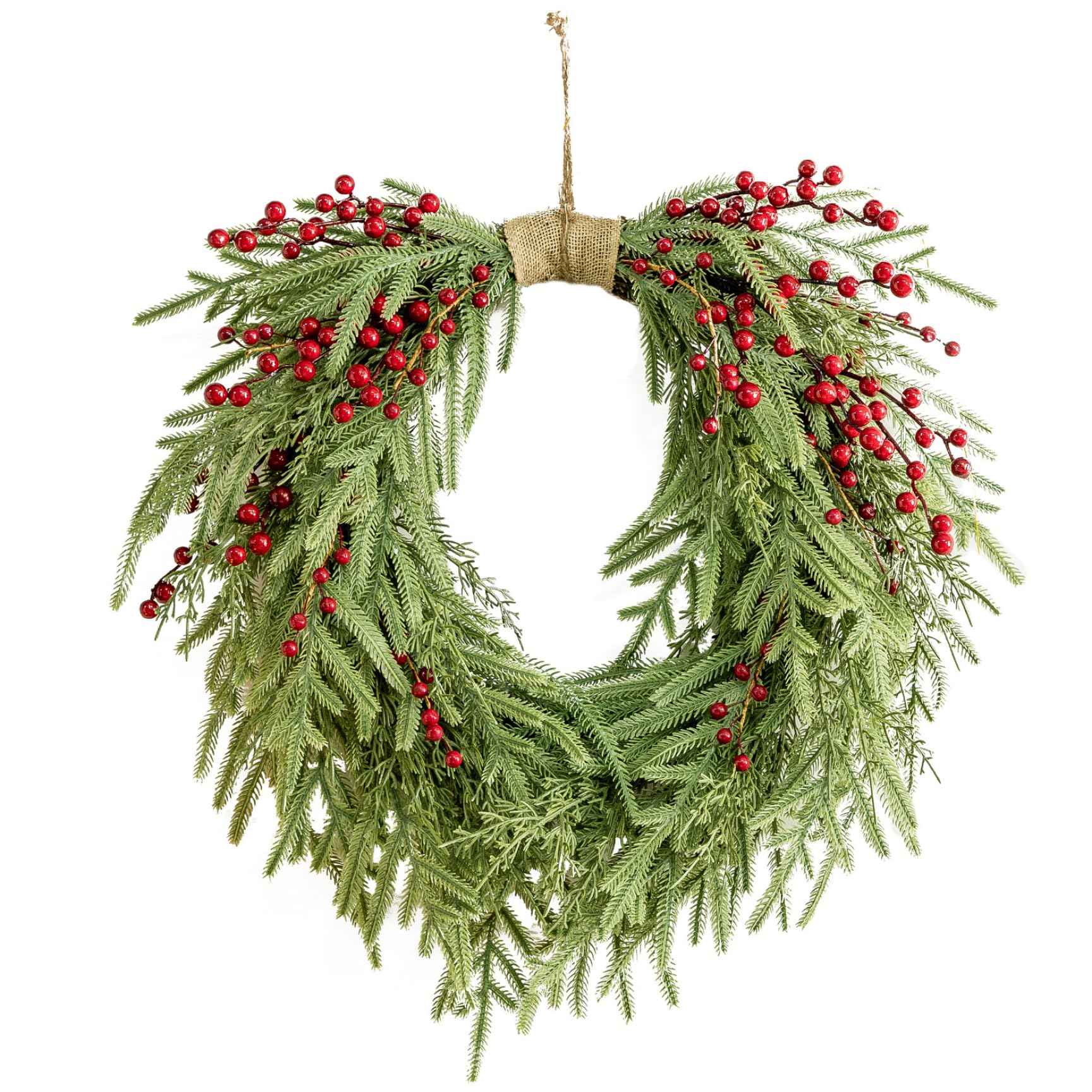 Couronne de pin Norfolk sans perte d'aiguilles, couronne de Noël artificielle réutilisable