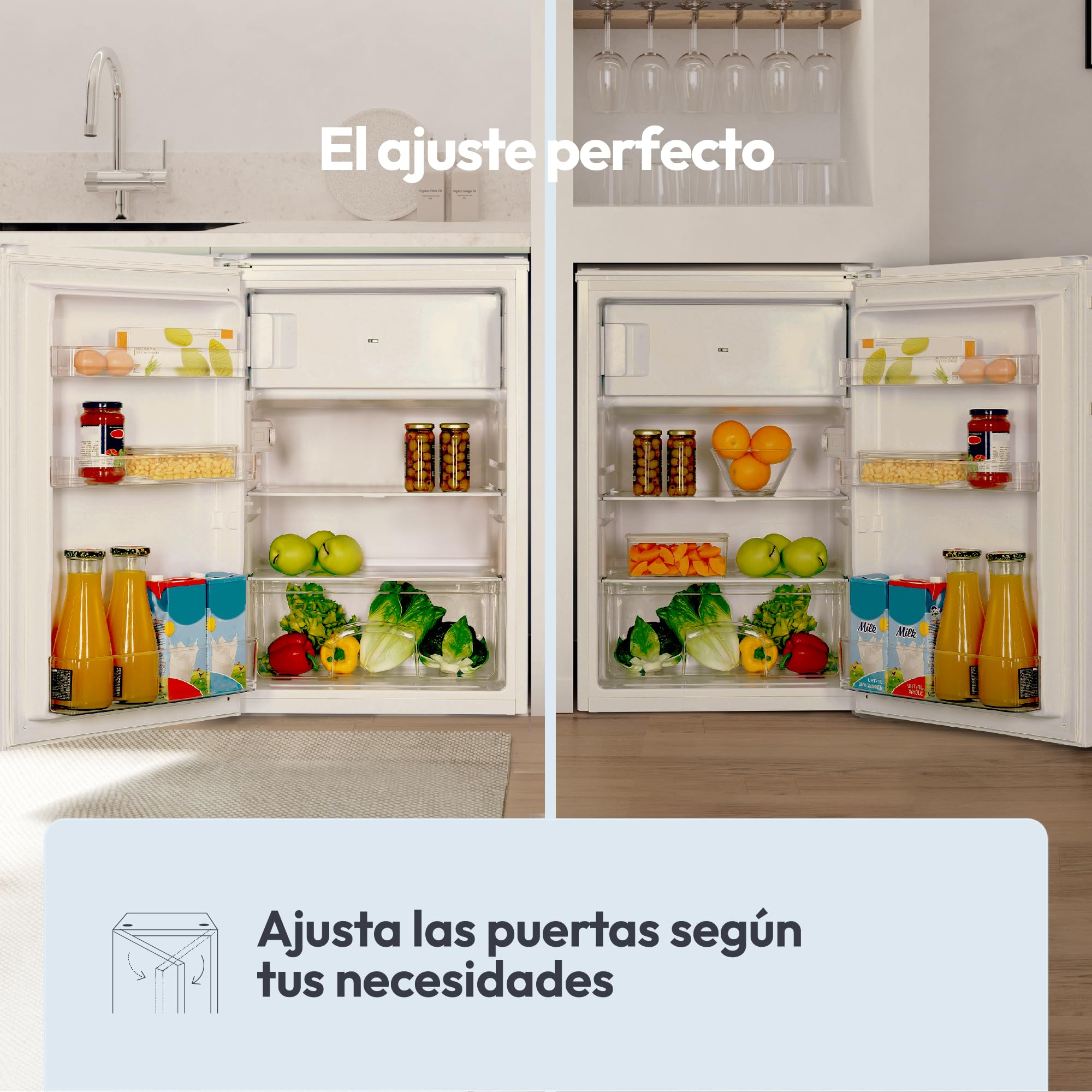 Candy CCTOS 544WHN Frigorífico Mini con Congelador, Bajo Encimera, 40DB, Capacidad 109L, Cajón Verdulero, Temperatura Regulable, Luz LED, Puerta Reversible, Alto 85cm, Blanco
