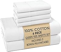 Vista 93 de Casa Platino Juego de sábanas tamaño Queen – Sábanas 100% algodón tamaño Queen refrescantes con 4 fundas de almohada, sábana bajera de bolsillo