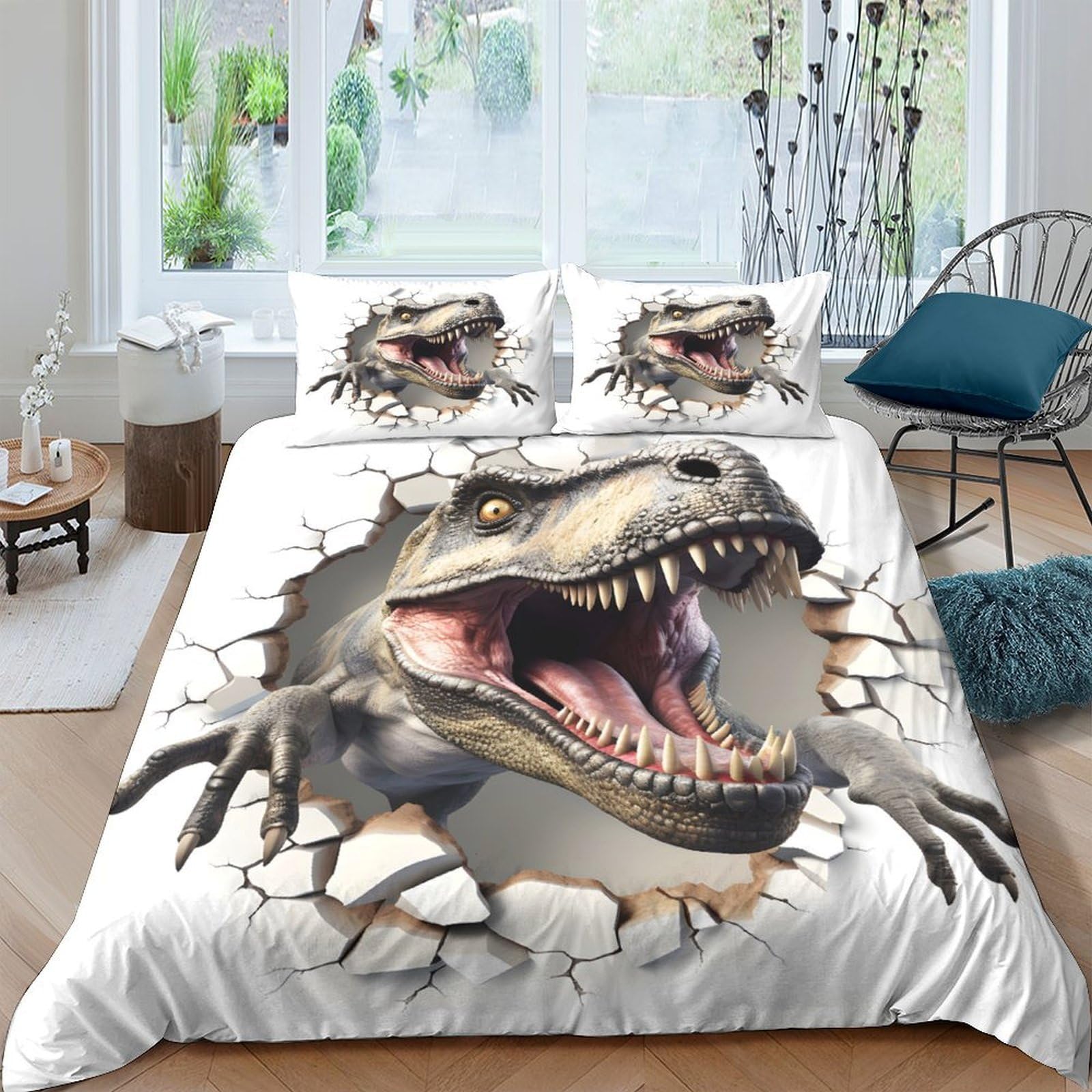Housse de couette dinosaure 3D 140x200 linge de lit animaux sauvages lavable